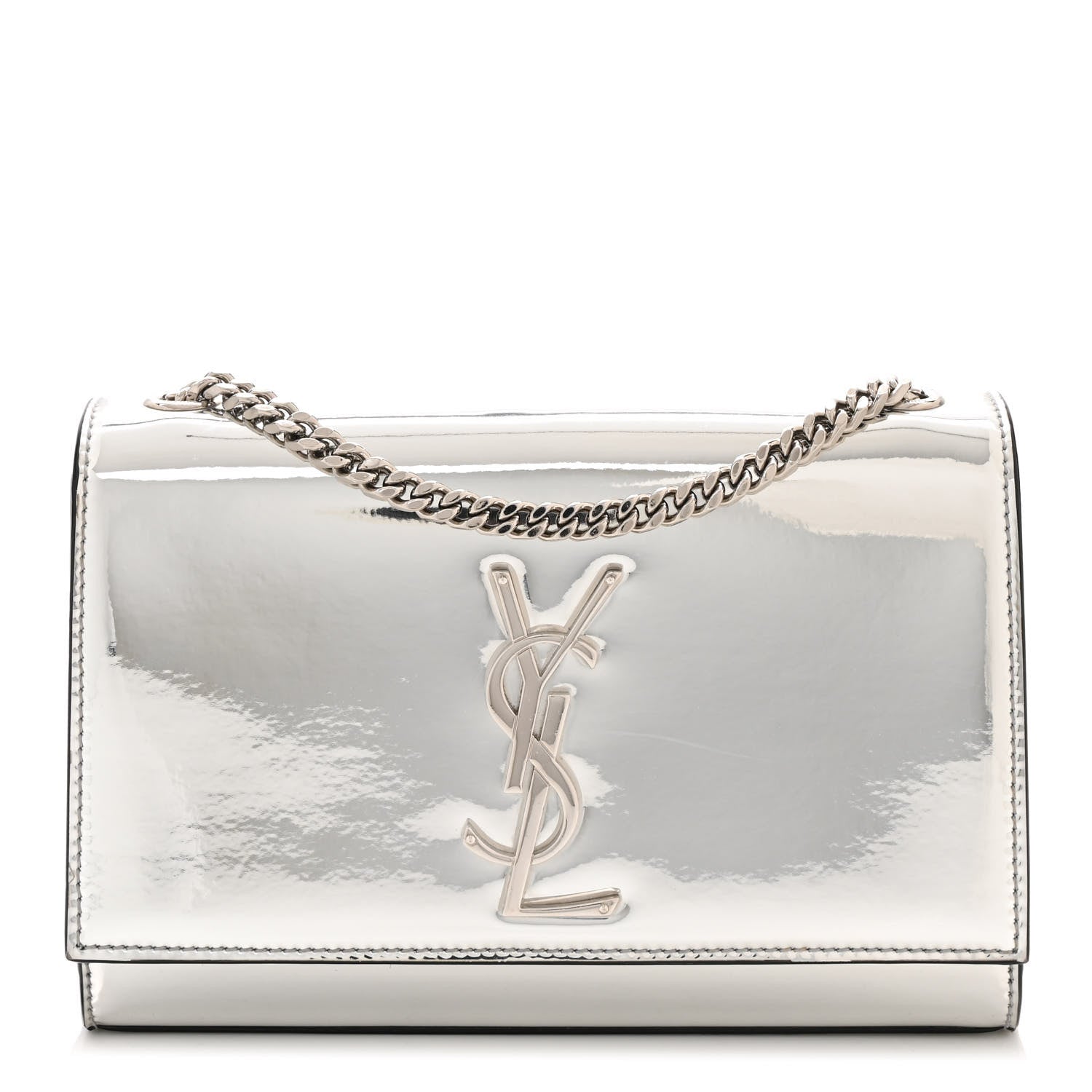 Saint Laurent Vinyl Mirror Small Classic Monogram Kate Satchel Argento 1 of 10