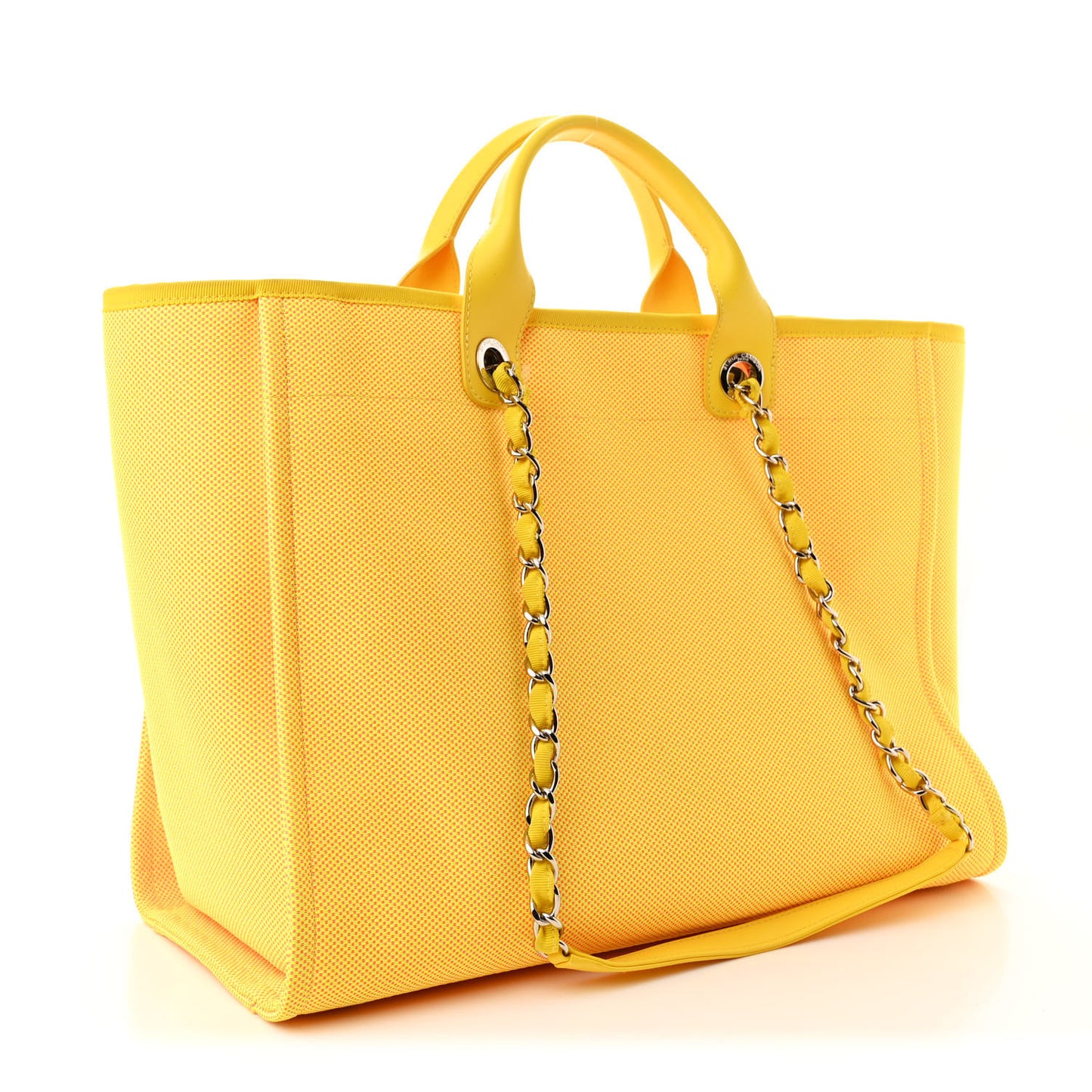 Mixed Fibers Calfskin Deauville Medium Tote Yellow Orange