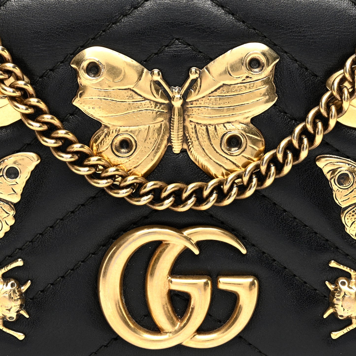 Calfskin Matelasse Mini Animal Studs GG Marmont Bag Black