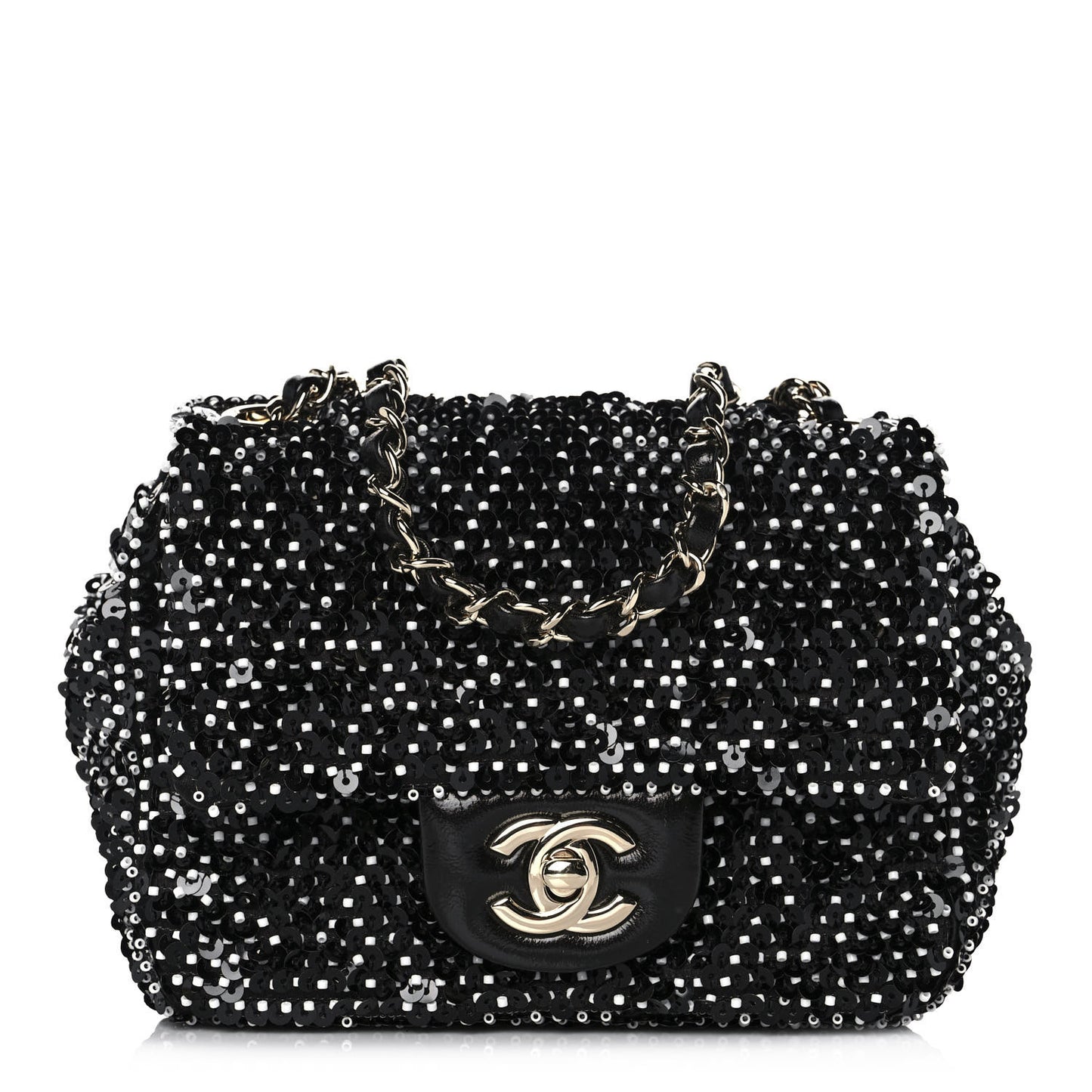 Sequin Mini Square Flap Black