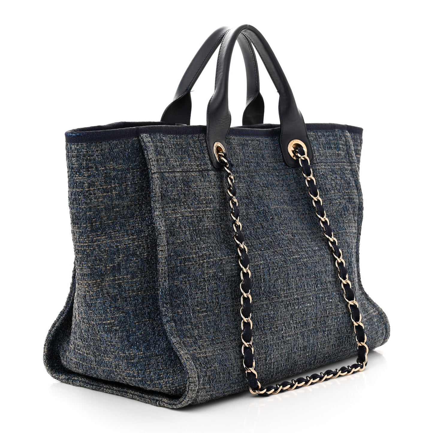 Lurex Canvas Medium Deauville Tote Navy Blue