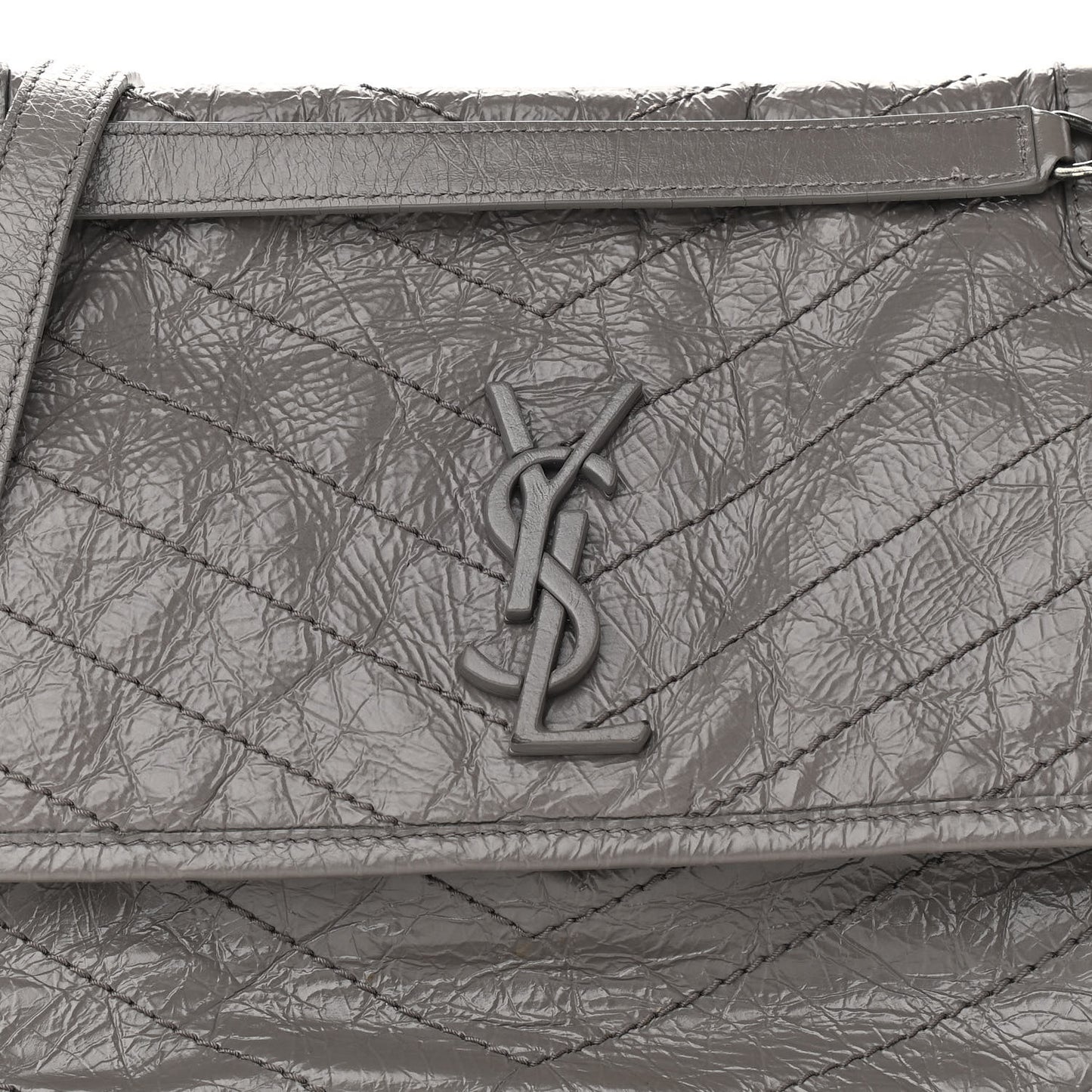 Crinkled Calfskin Matelasse Monogram Medium Niki Chain Satchel Fog