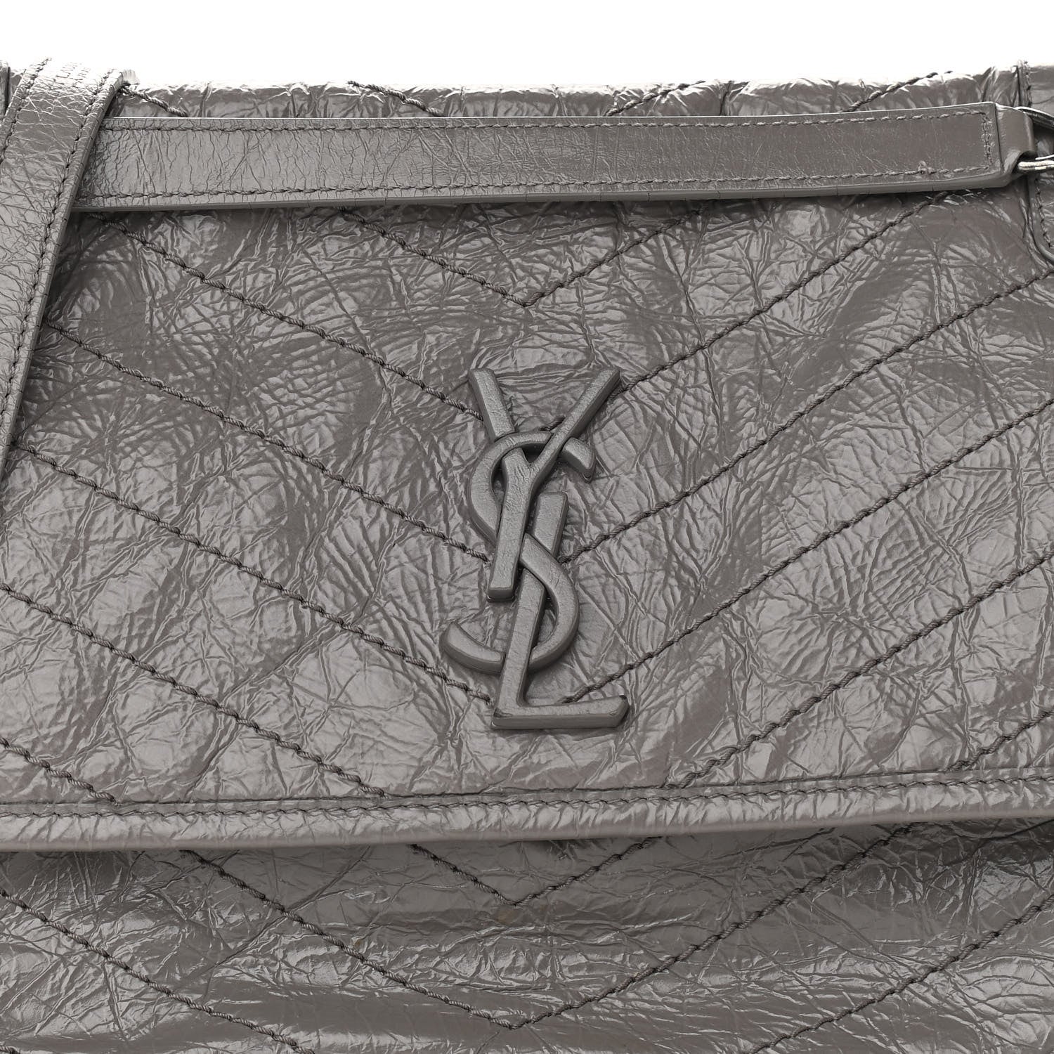 Saint Laurent Crinkled Calfskin Matelasse Monogram Medium Niki Chain Satchel Fog 9 of 13