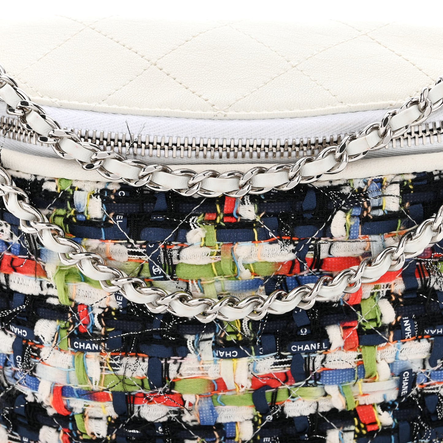 Lambskin Tweed Waist Bag Ecru Red Blue