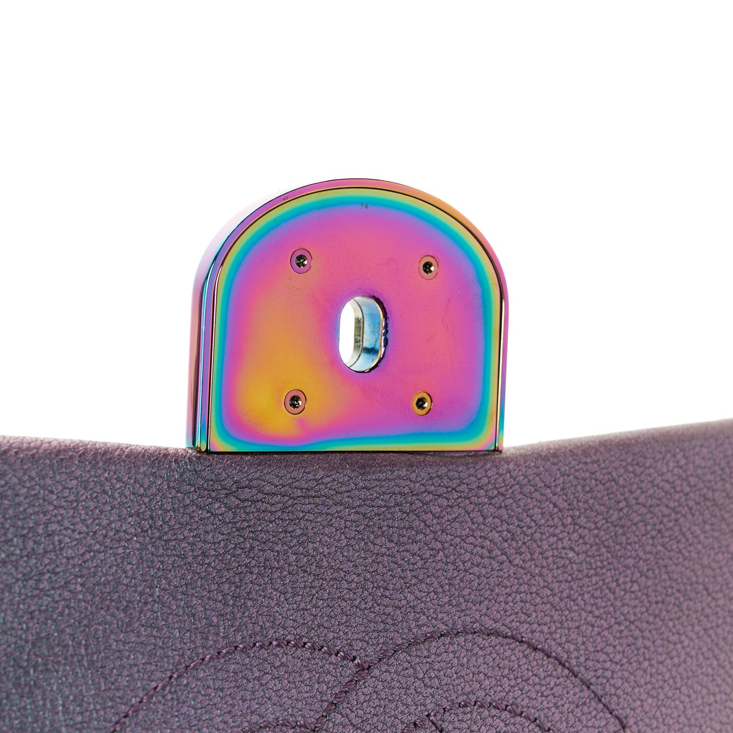 Chanel Iridescent Goatskin Quilted Small Double Carry Waist Chain Flap Purple 12 of 12