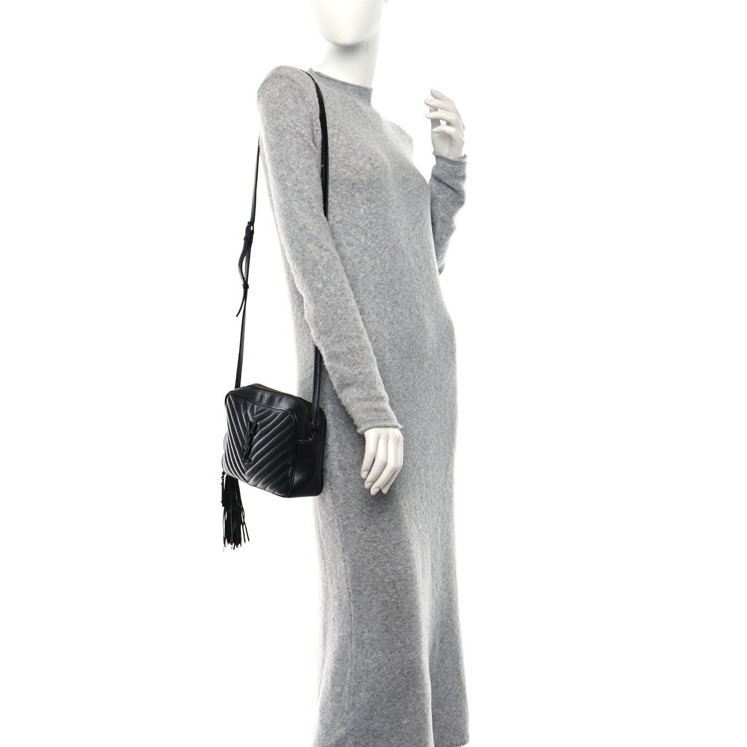 Saint Laurent Calfskin Matelasse Monogram Monochrome Lou Camera Bag Black 3 of 11