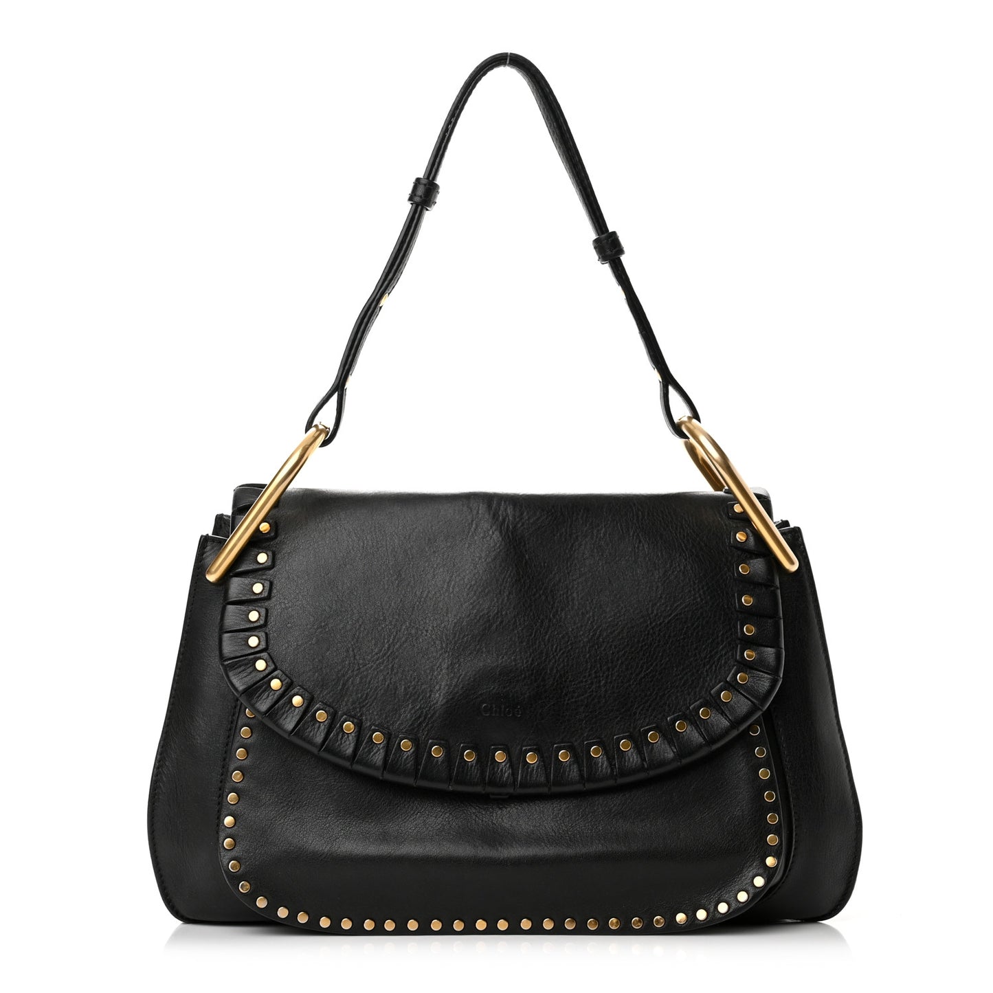 Calfskin Studded Medium Hudson Double Carry Shoulder Bag Black