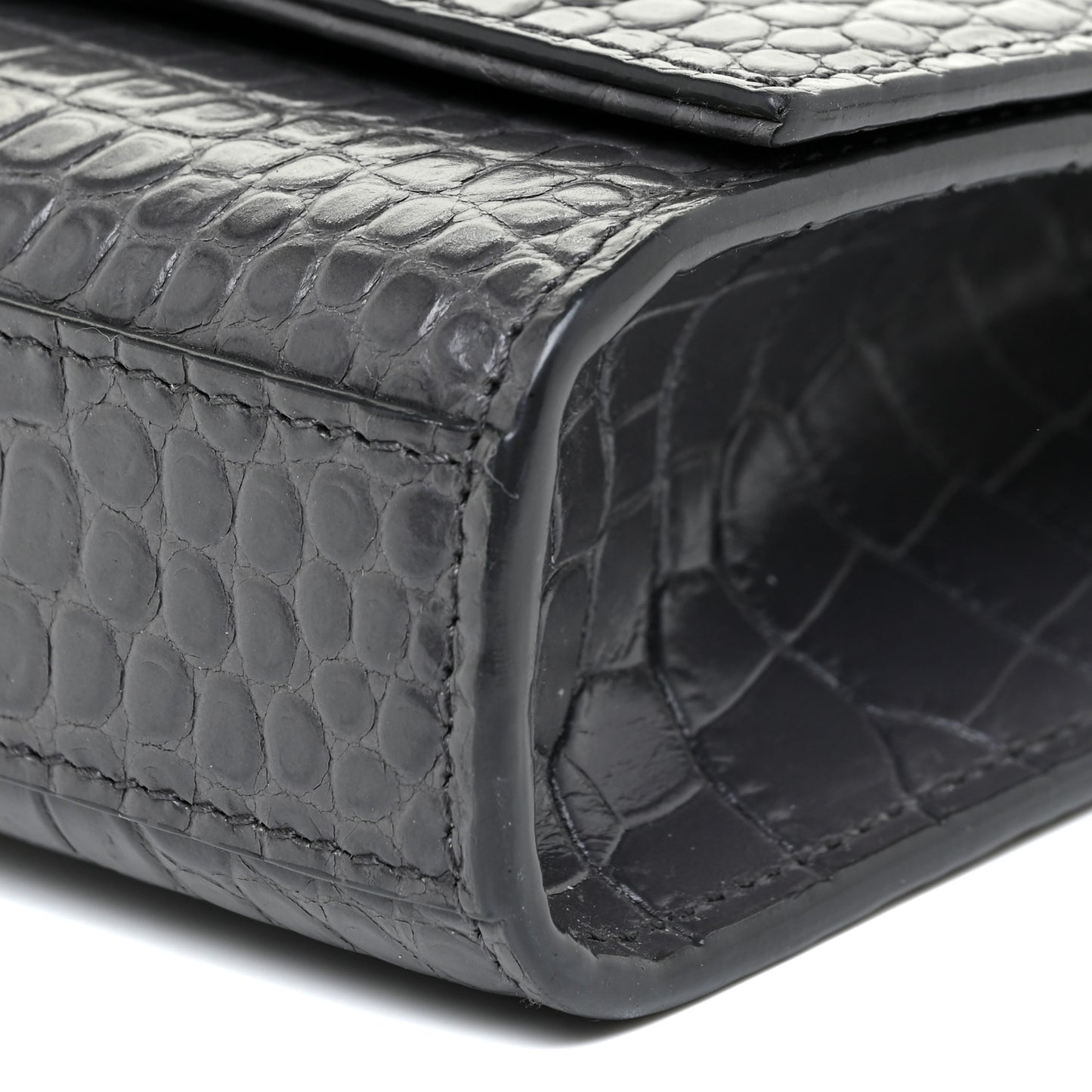 Calfskin Crocodile Embossed Medium Classic Monogram Kate Tassel Satchel Dark Grey