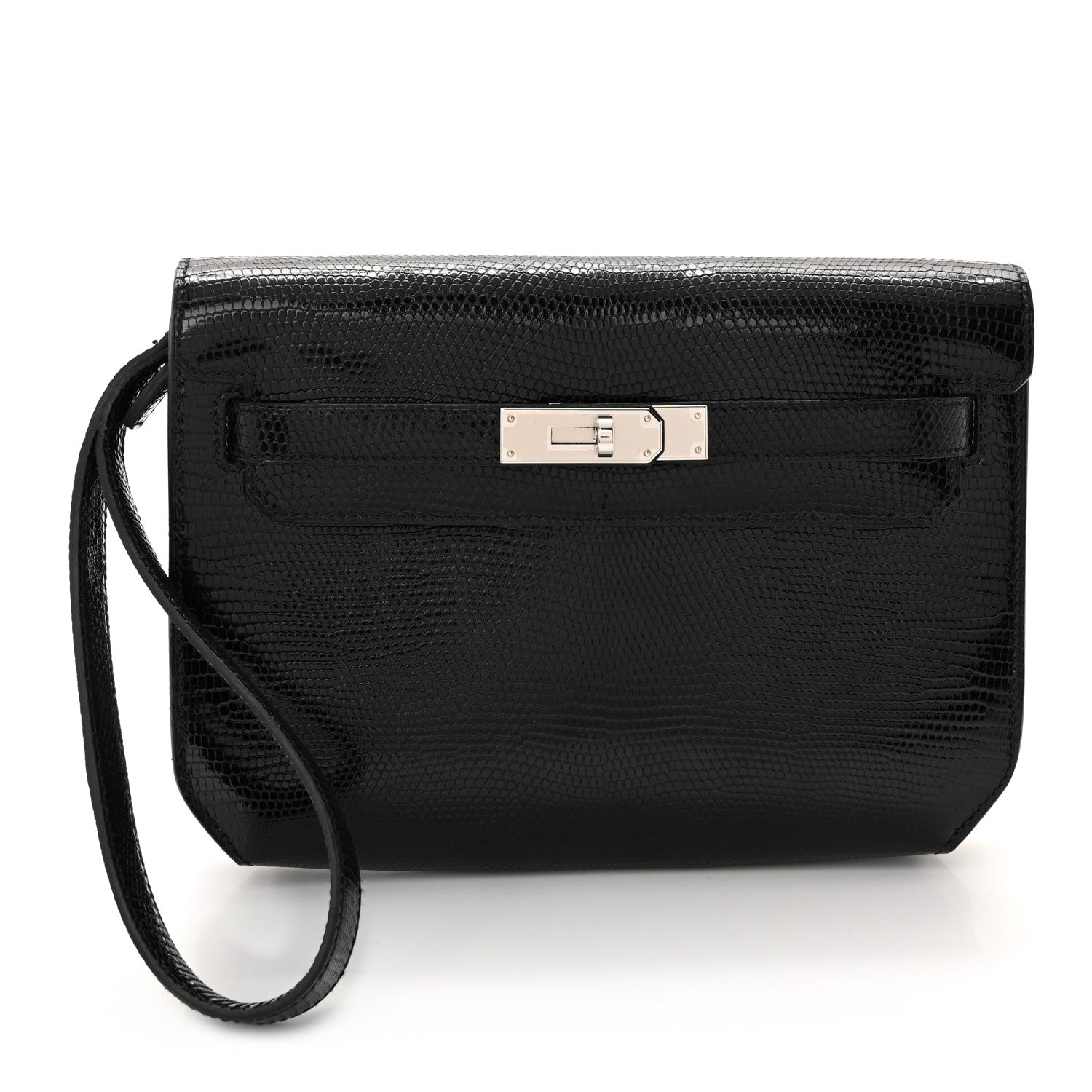 Hermes Lizard Kelly Depeches 25 Pouch Black 1824039 – FASHIONPHILE