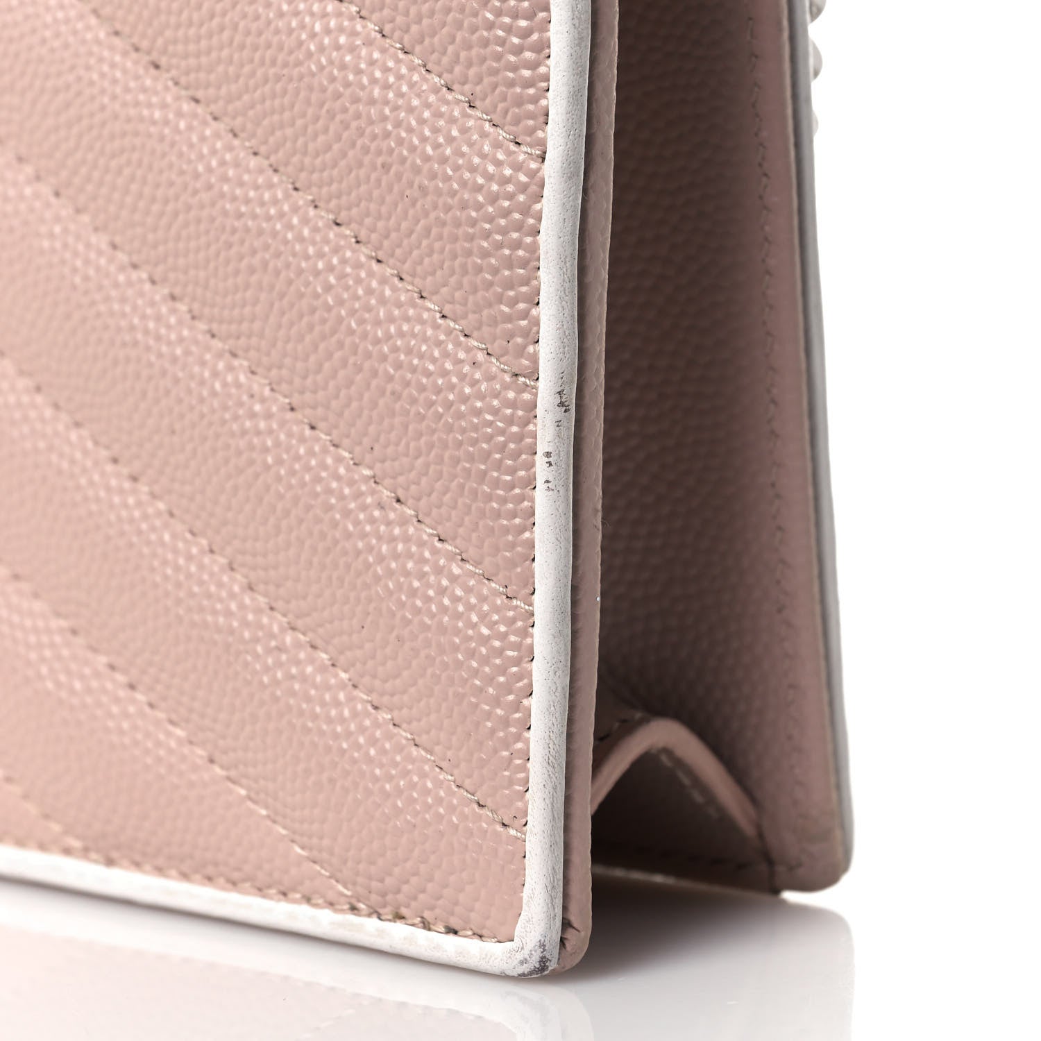 Saint Laurent Grain De Poudre Matelasse Chevron Monogram Envelope Chain Wallet Pink White 22 of 23