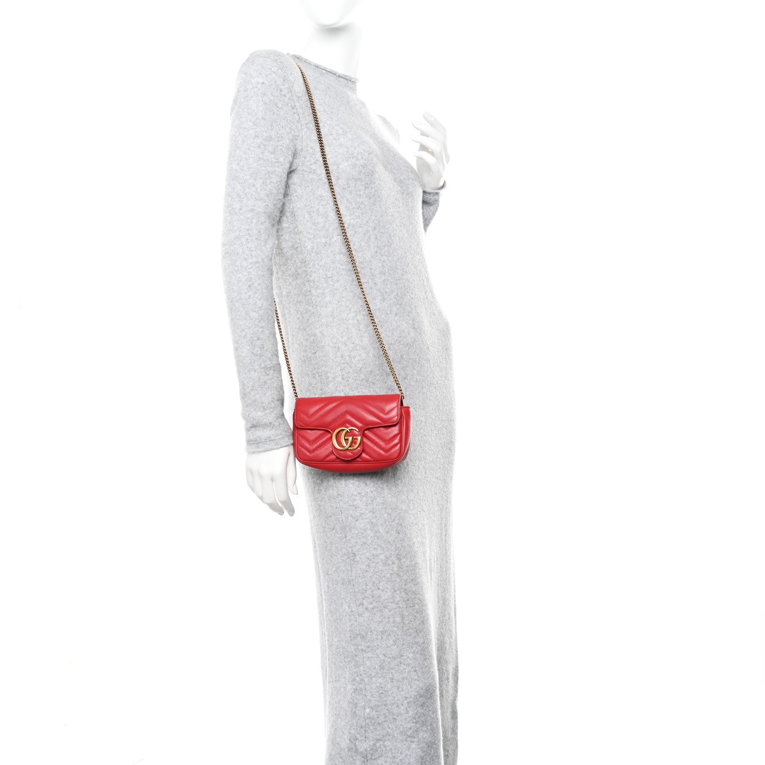 Gucci Calfskin Matelasse Super Mini GG Marmont Shoulder Bag Hibiscus Red 2 of 11