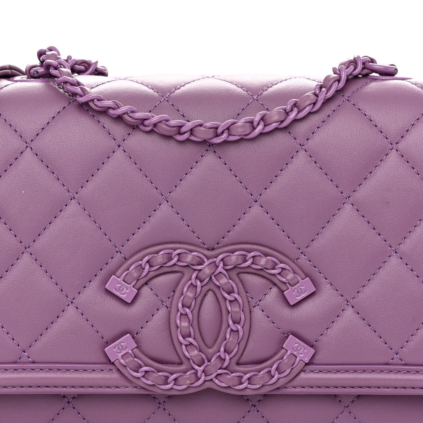Lambskin Quilted Small CC Filigree Flap Purple