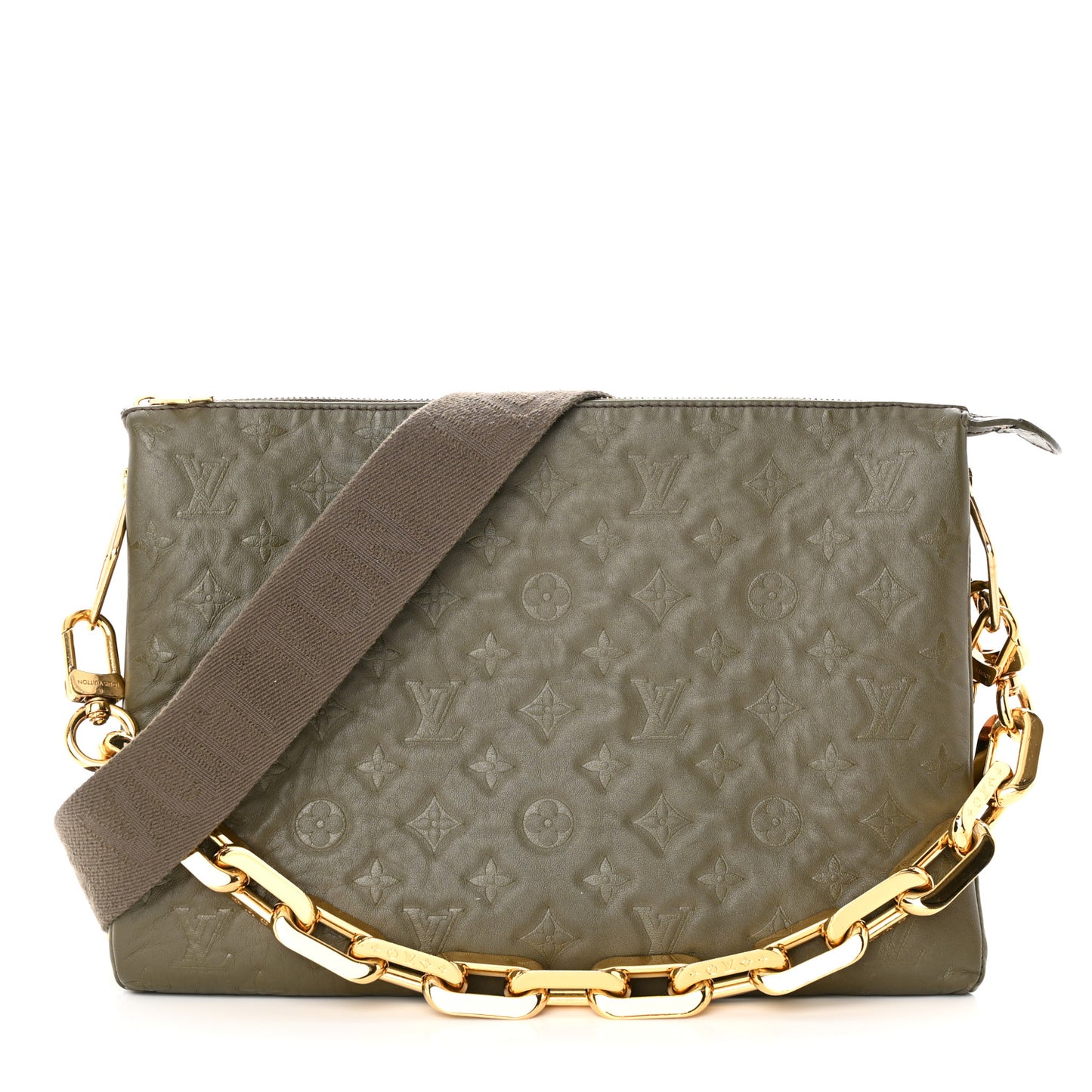 Lambskin Embossed Monogram Coussin MM Khaki