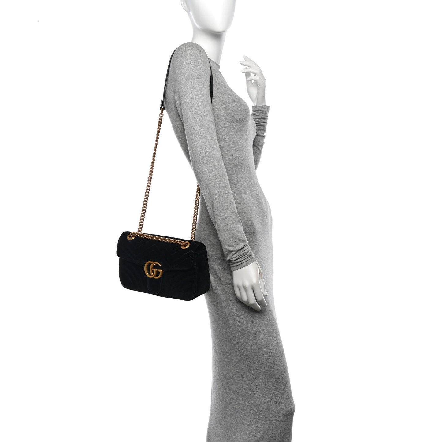 Velvet Matelasse Small GG Marmont Shoulder Bag Black