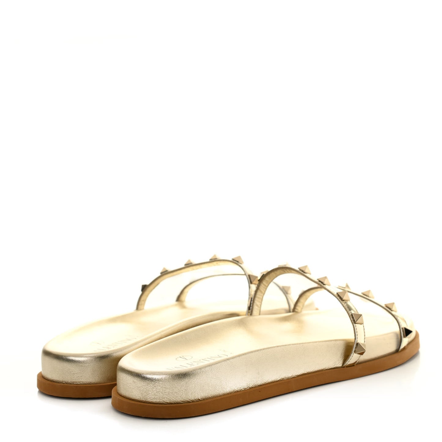 PVC Metallic Nappa Rockstud Moonwalk Flat Slide Sandals 40 Platino Transparent