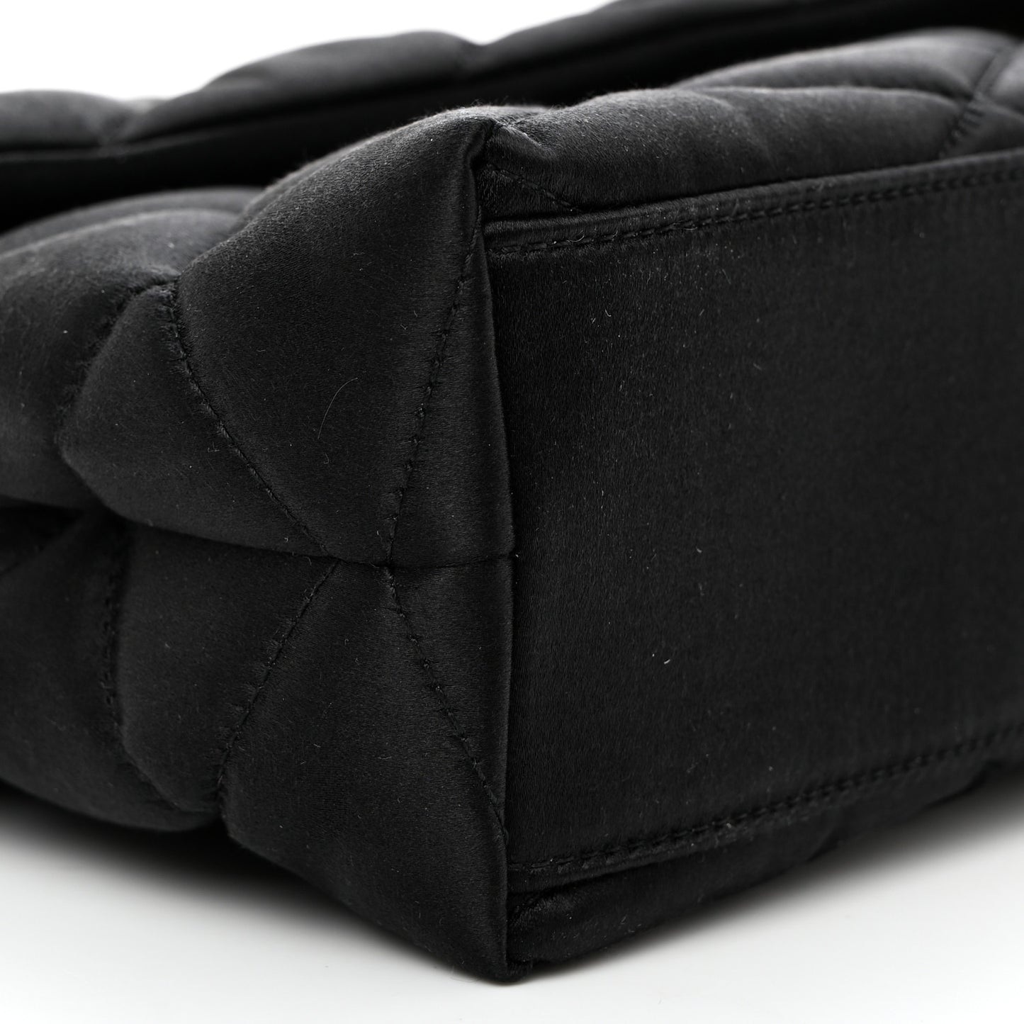 Satin Quilted Sade Puffer Envelope Clutch Black