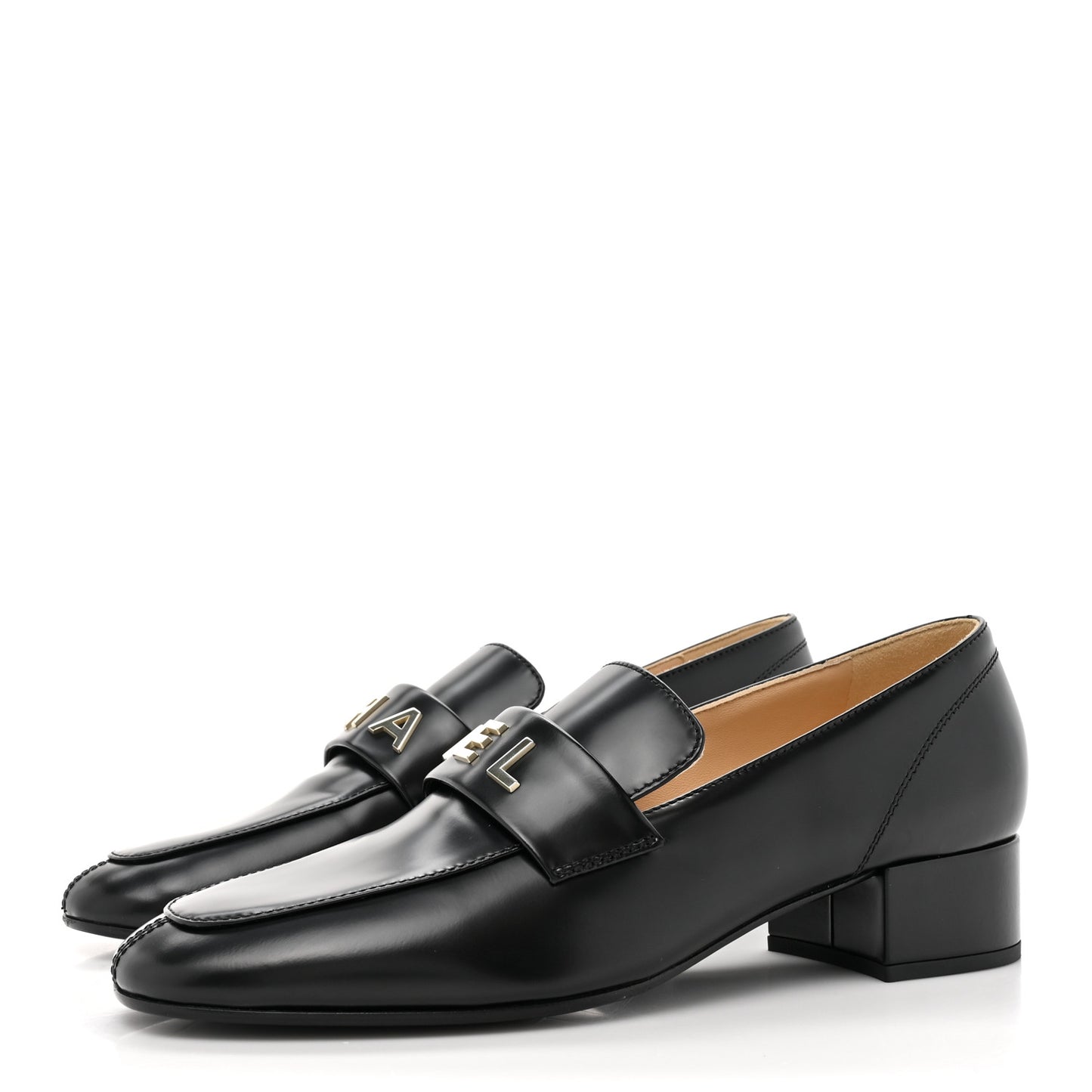 Shiny Calfskin Logo Loafers 40 Black