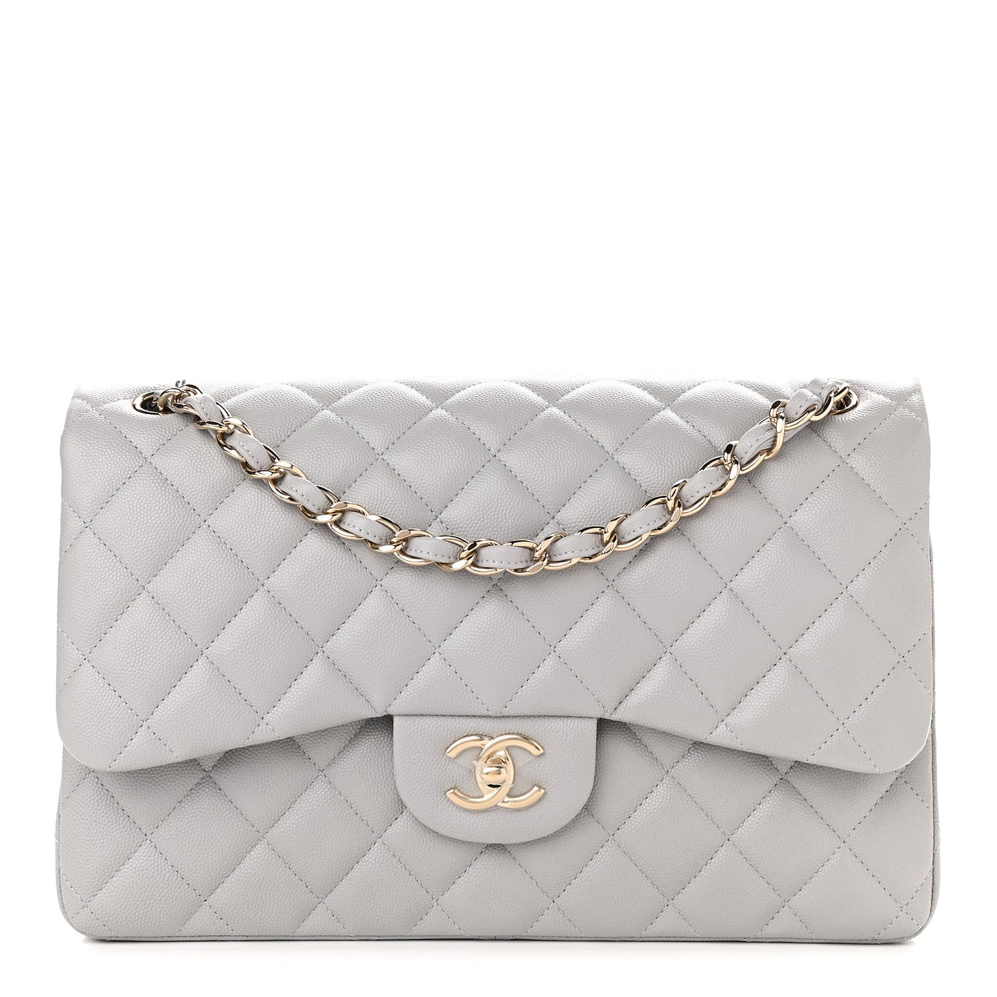 Caviar Quilted Jumbo Double Flap Grey
