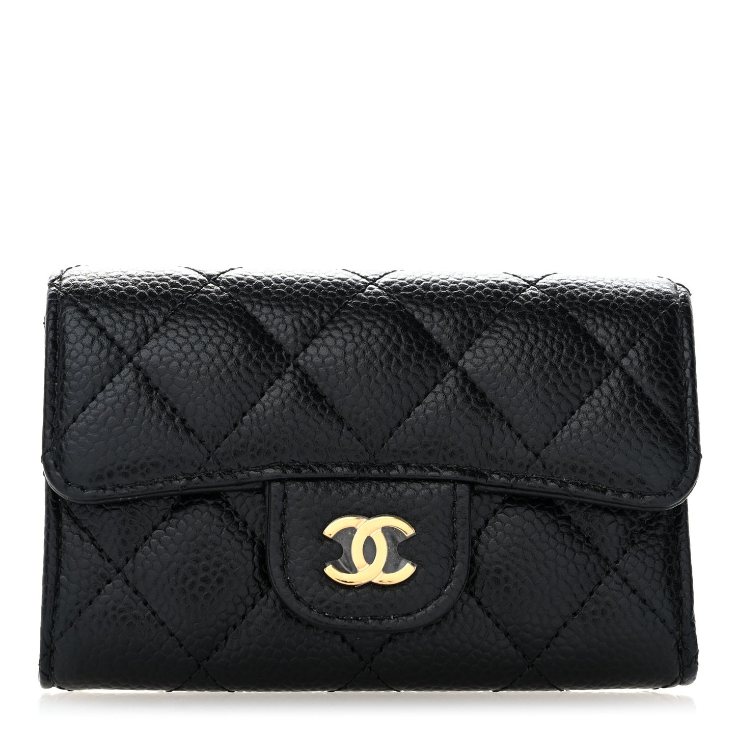 Caviar Quilted Flap Card Holder Wallet Black