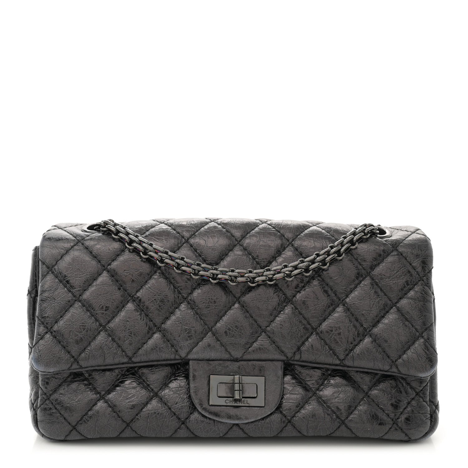 Chanel Shiny Aged Calfskin Quilted Accordion Reissue 2.55 Flap So Black 1 of 11