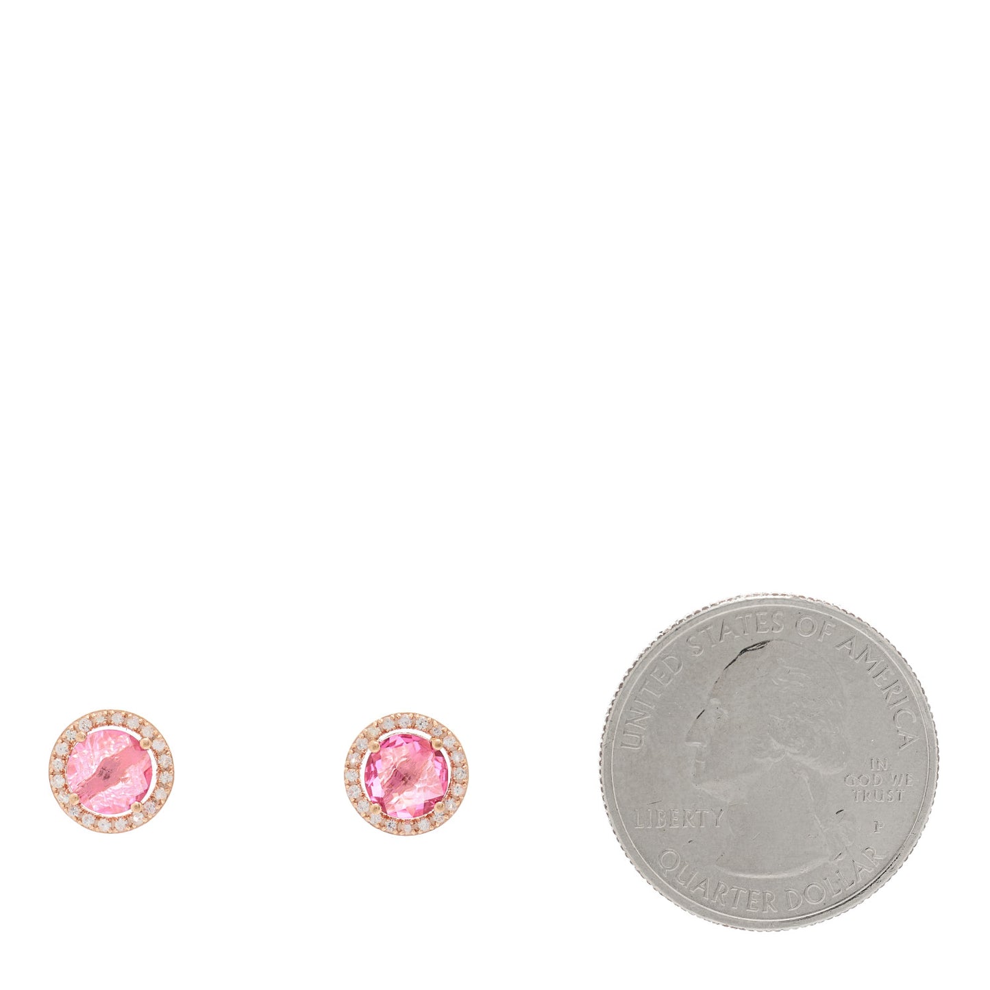 14K Rose Gold Pink Topaz White Sapphire Round Stud Earrings
