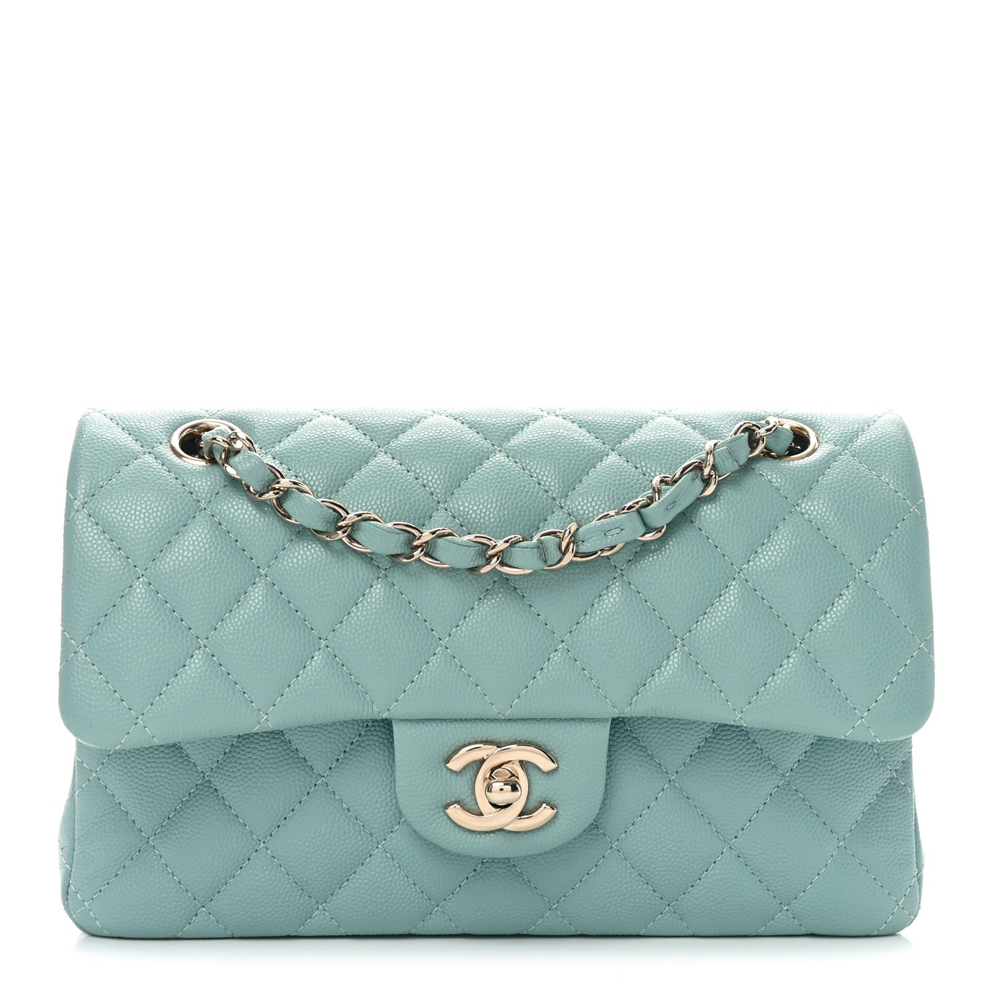 Caviar Quilted Small Double Flap Light Blue