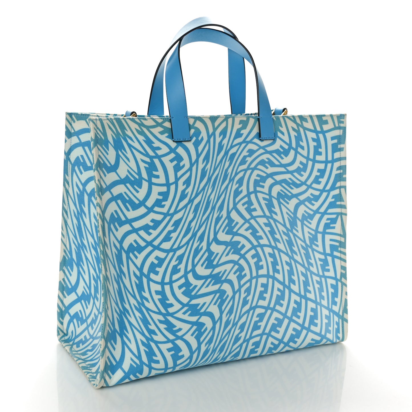X SARAH COLEMAN Glazed Canvas Vitello King FF Vertigo Shopping Tote Bag Cyber Blue White