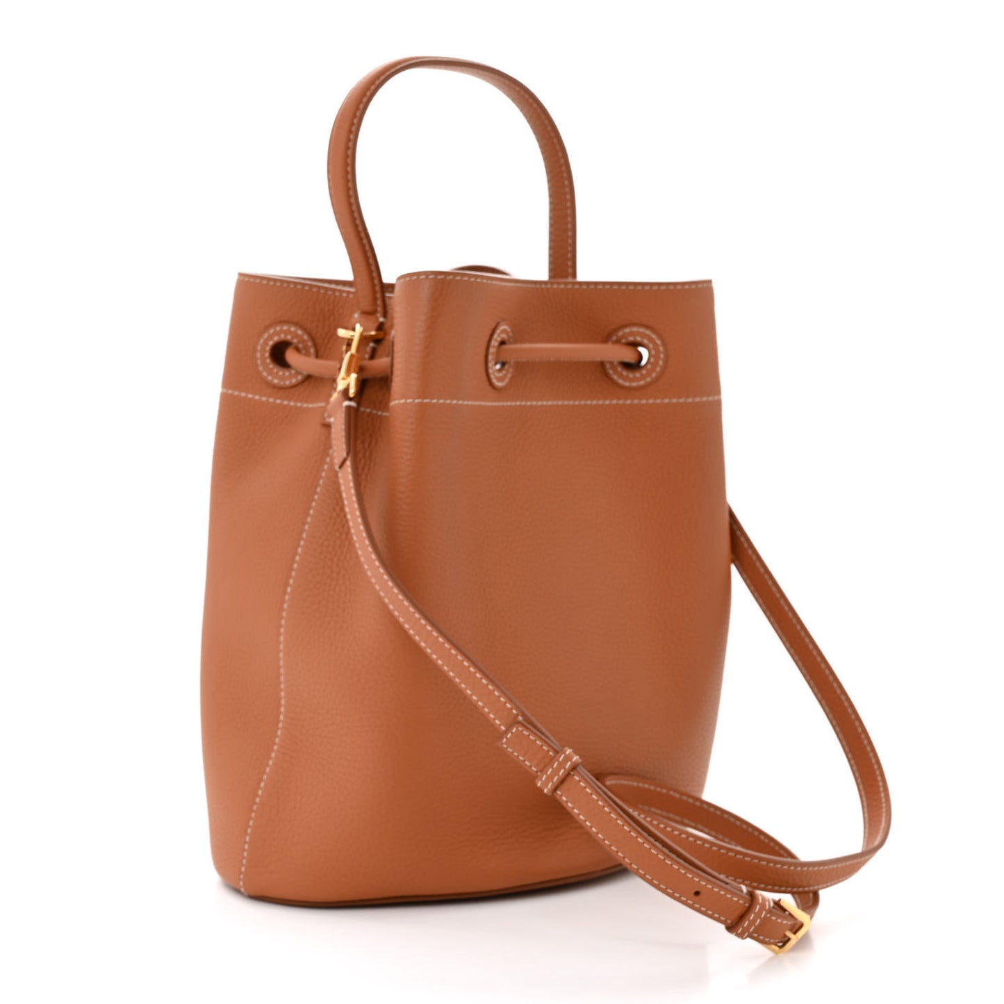 Grainy Calfskin Small TB Bucket Bag Russet Brown