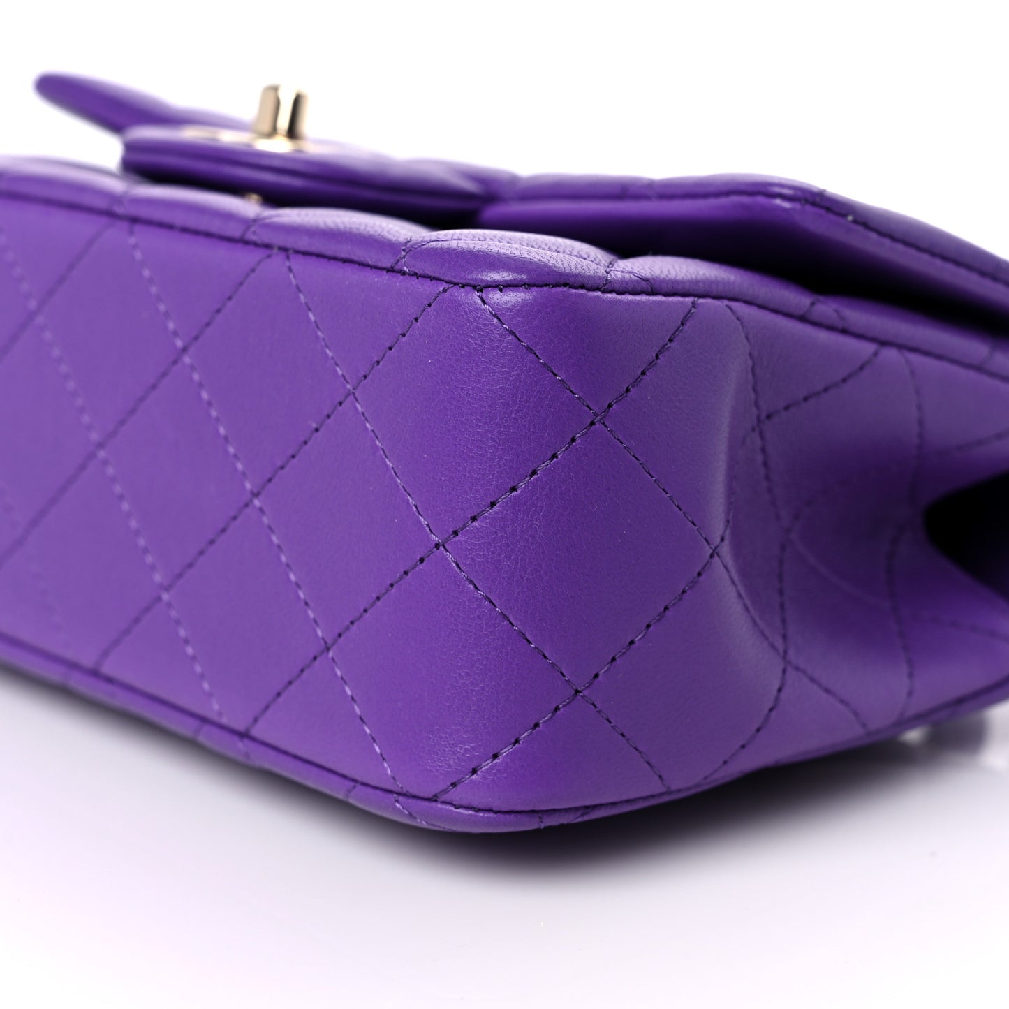 Lambskin Quilted Mini Top Handle Rectangular Flap Dark Purple