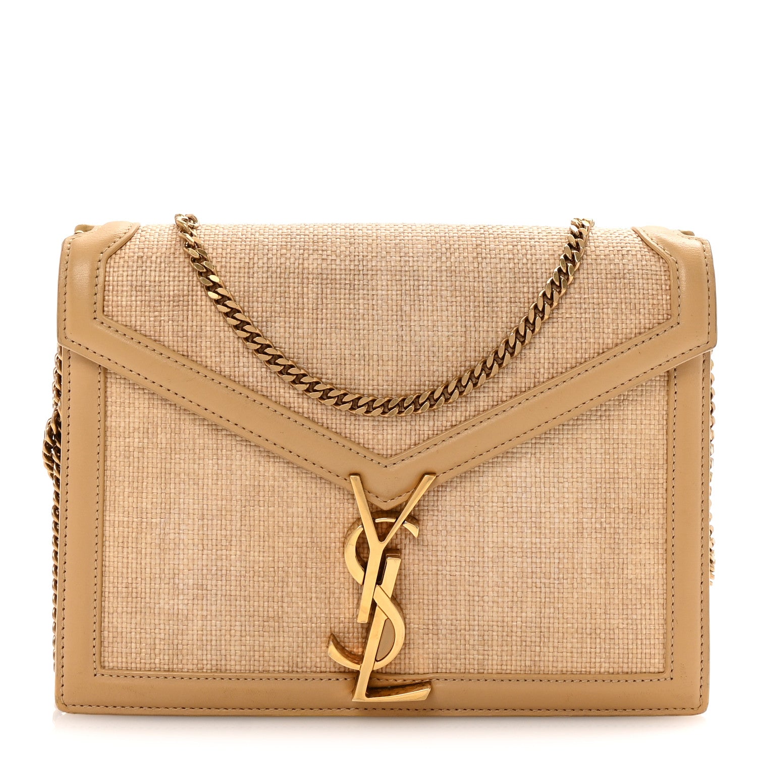 【美品】イヴ サン ローラン  ビジネスバッグ カサンドラ ブラウンA4可 Saint Laurent Canvas Calfskin Classic Monogram Cassandra Grege