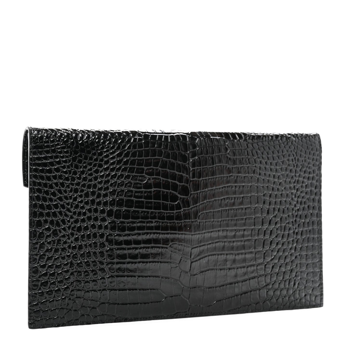 Calfskin Crocodile Embossed Uptown Monogram Pouch Black