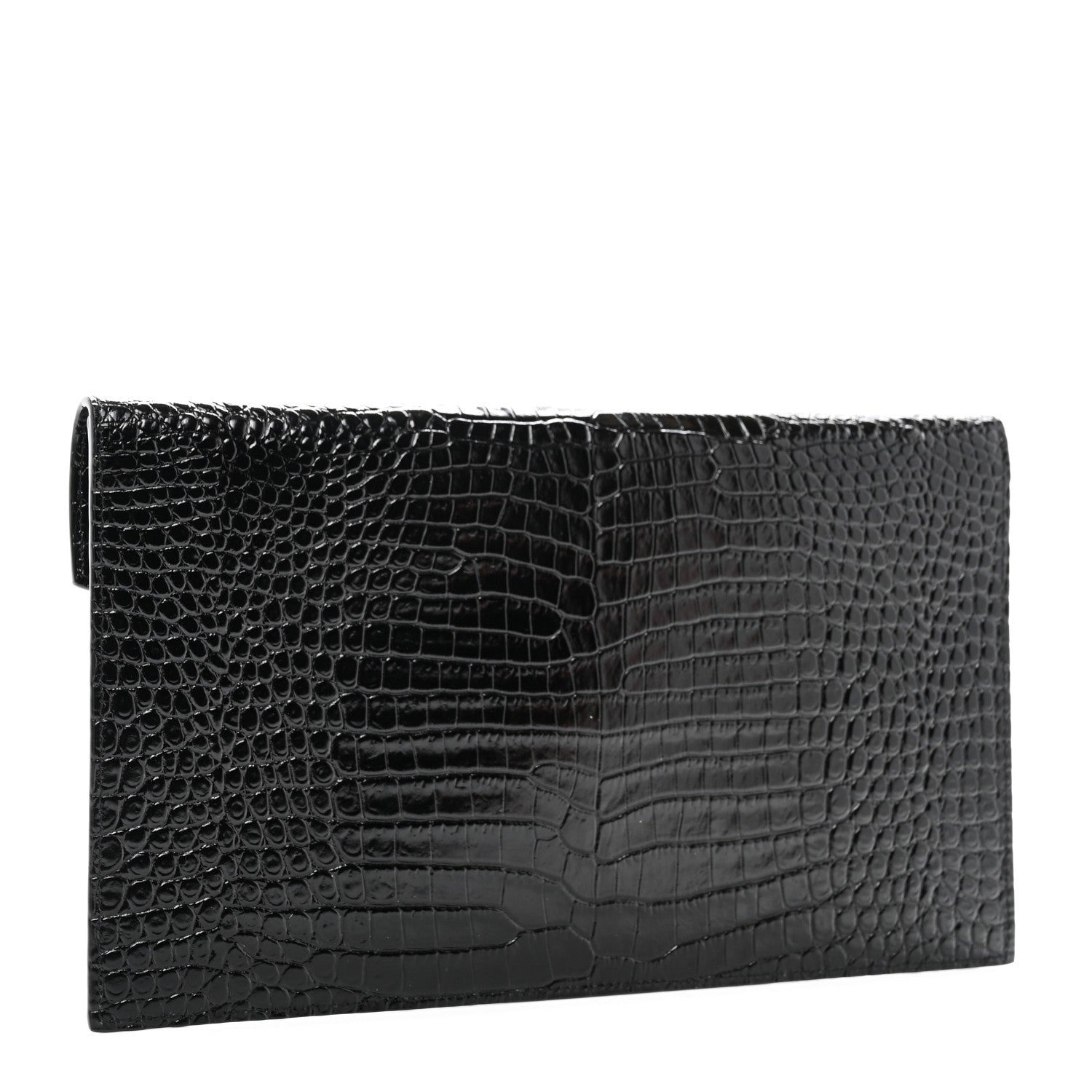 Saint Laurent Calfskin Crocodile Embossed Uptown Monogram Pouch Black 3 of 8