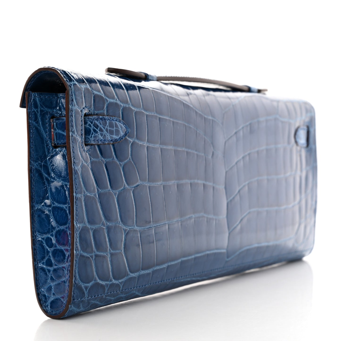 Shiny Niloticus Crocodile Kelly Cut Pochette Bleu De Malte