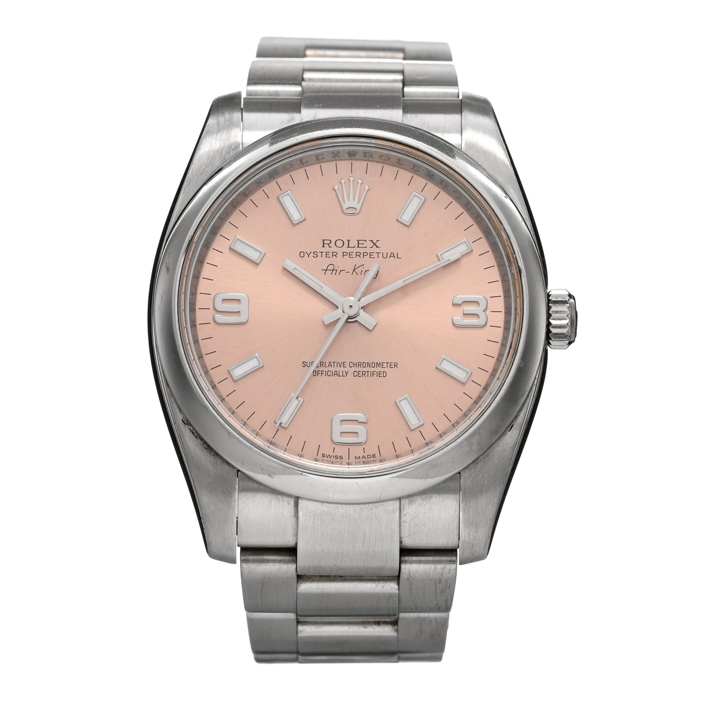 Stainless Steel 34mm Air-King Oyster Perpetual Precision Watch Pink 114200