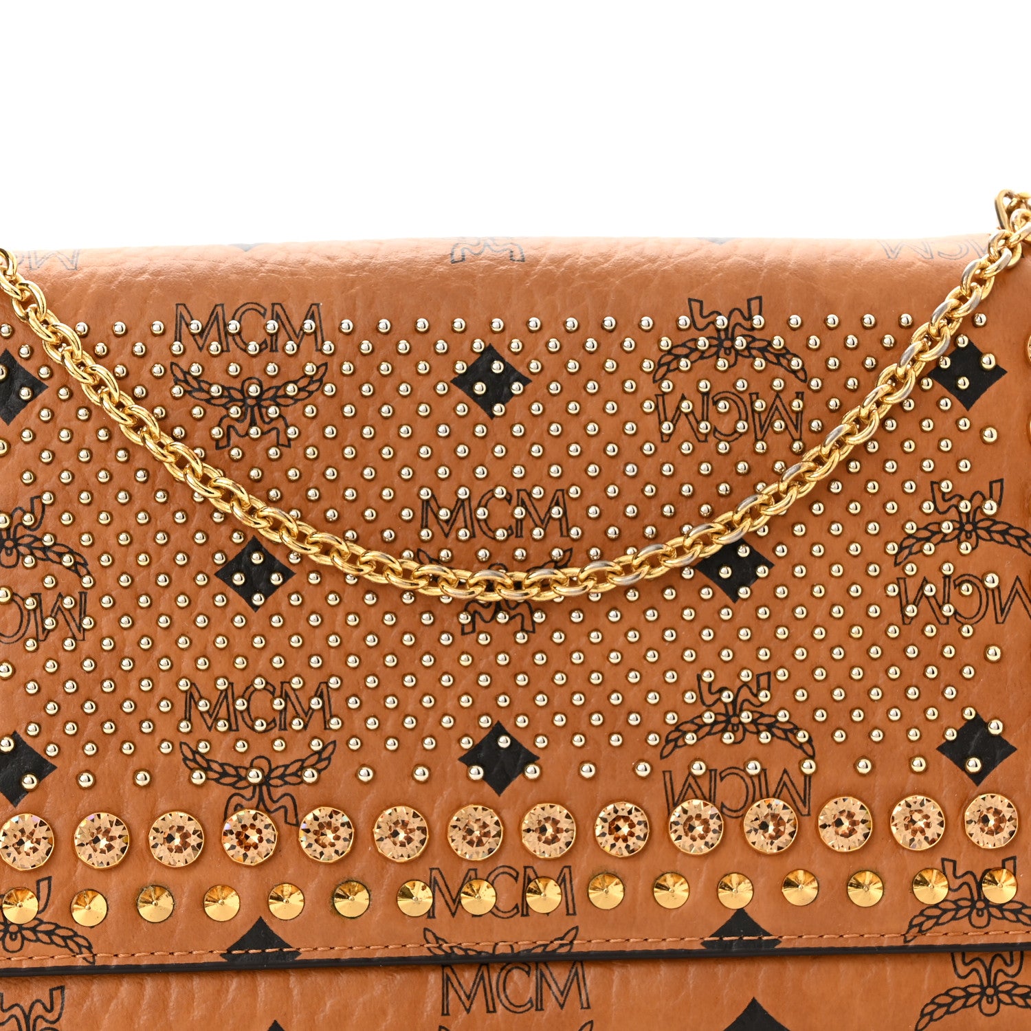 MCM Visetos Studded Chain Wallet Cognac 7 of 14