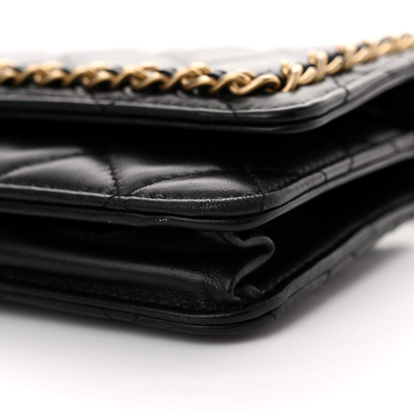 Lambskin Quilted Chain Around Wallet On Chain WOC Black