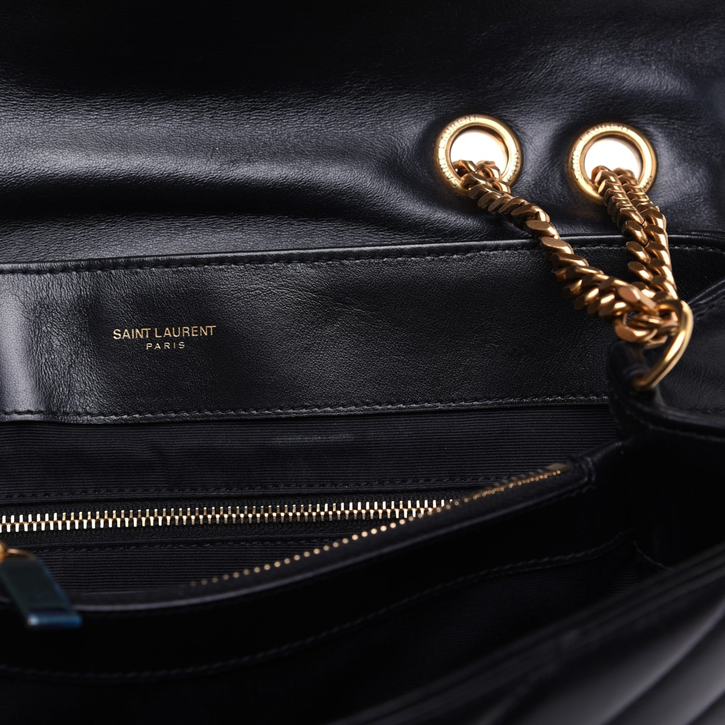 Calfskin Y Quilted Monogram Medium Loulou Chain Satchel Black