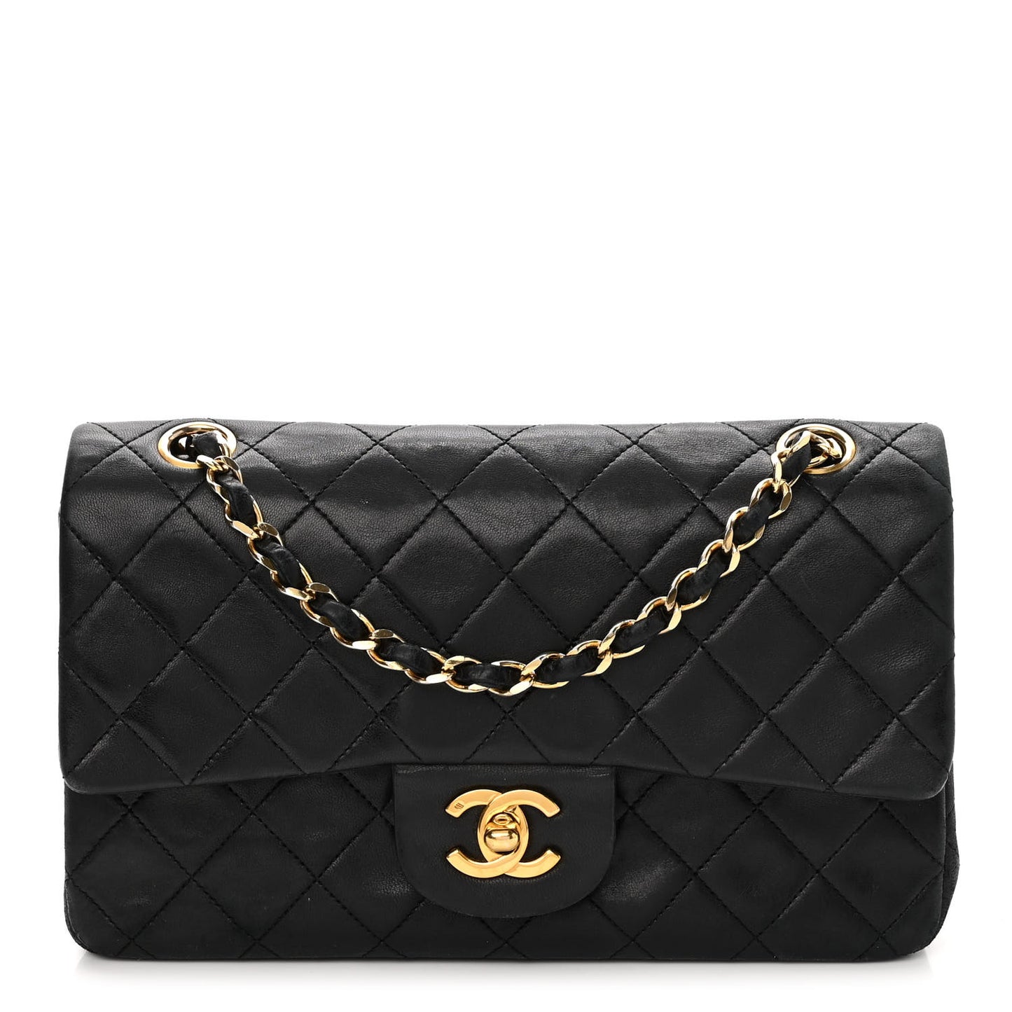 Lambskin Quilted Small Double Flap Black