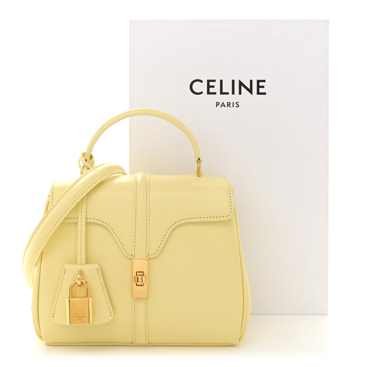 Celine Satinated Calfskin Mini 16 Top Handle Bag Soft Yellow 16 of 16