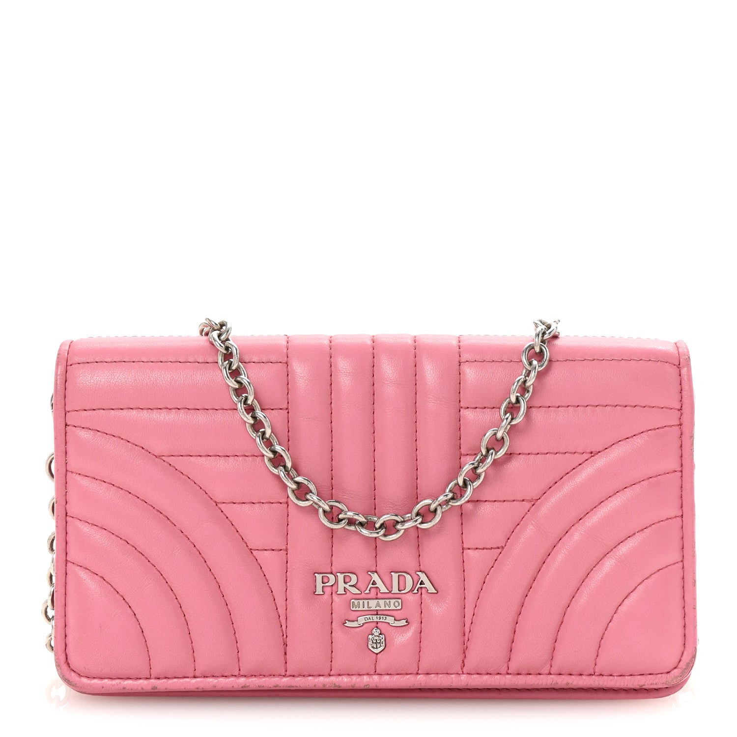 Prada Soft Calfskin Impunture Diagramme Chain Wallet Begonia