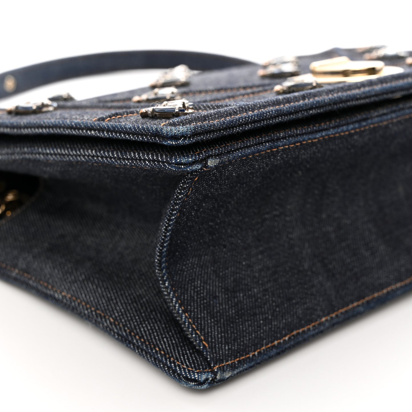 Denim Crystal Medium Diorama Flap Bag Blue