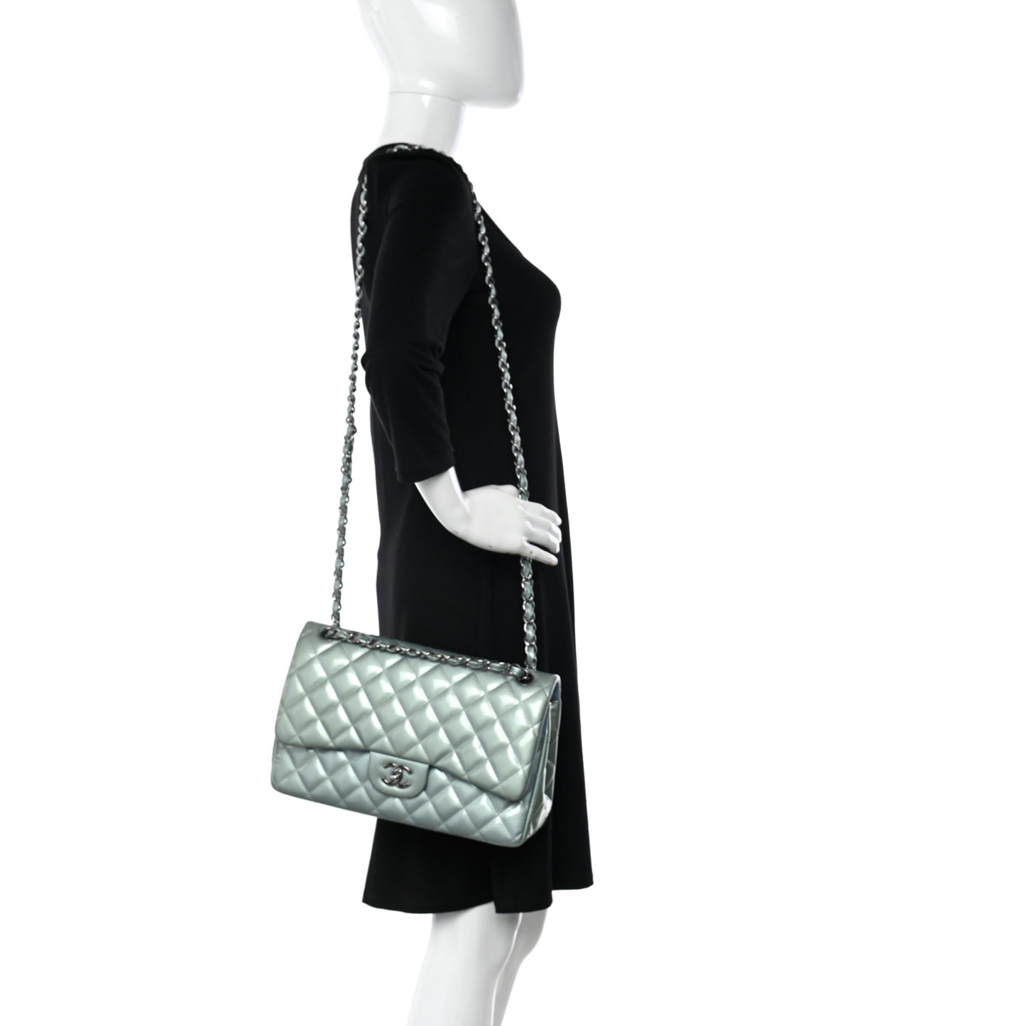 Patent Quilted Jumbo Double Flap Blue