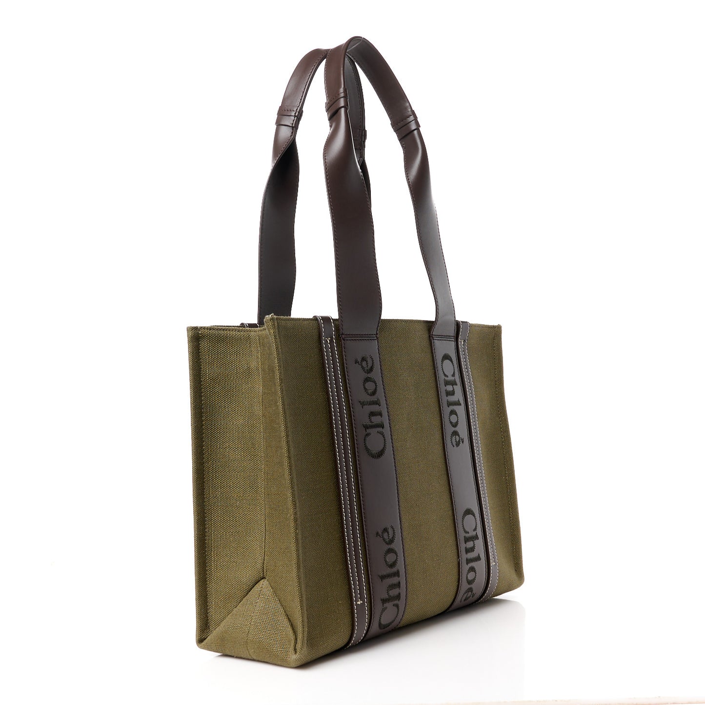 Linen Calfskin Medium Woody Tote Warm Green