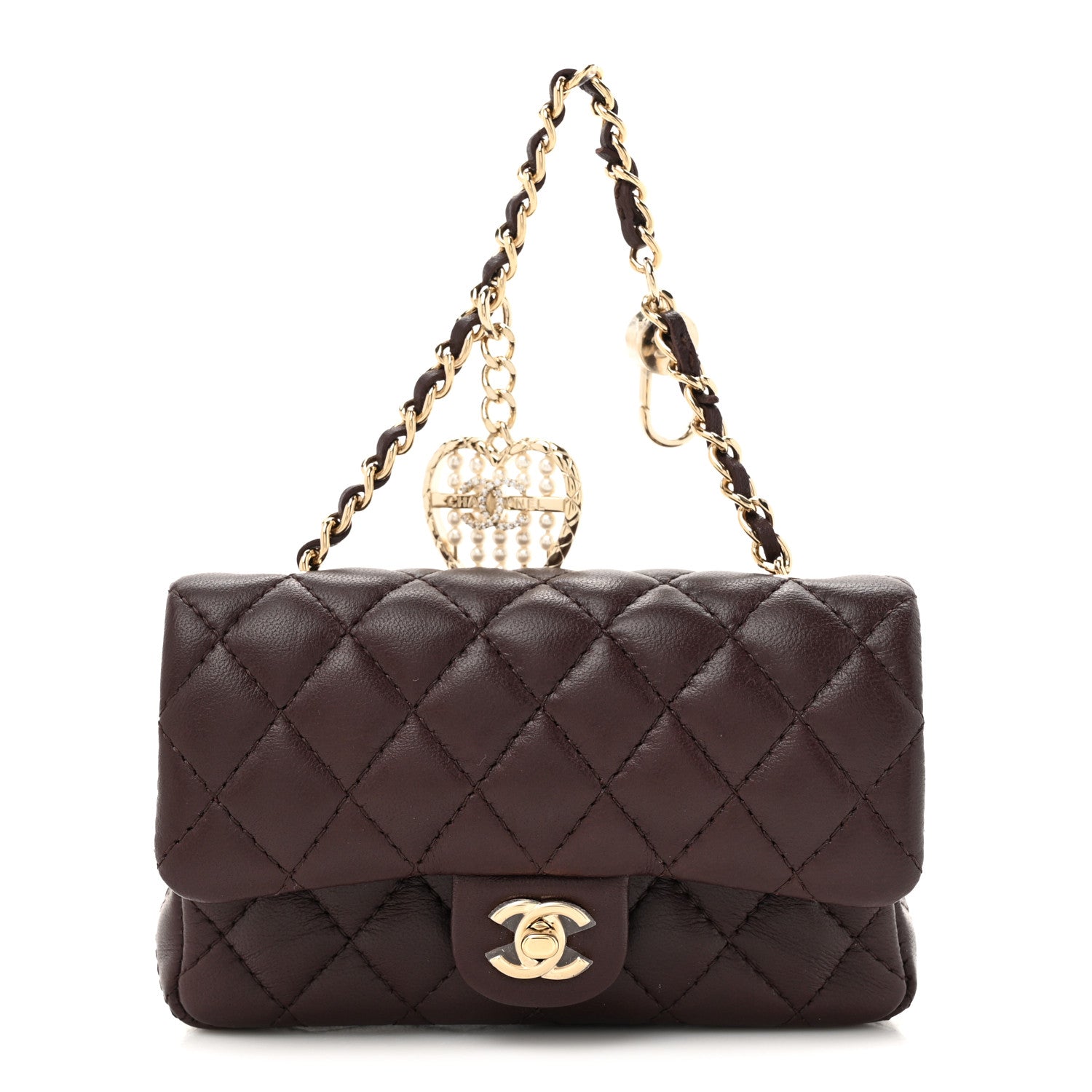 Chanel Lambskin Quilted Mini Double Flap With Hook Dark Brown