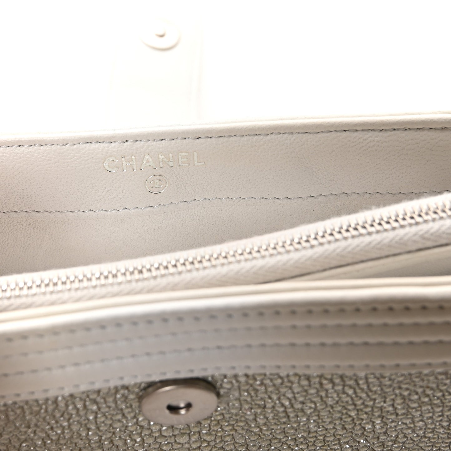 Metallic Galuchat Stingray Lambskin Mini Clutch With Removable Chain Silver