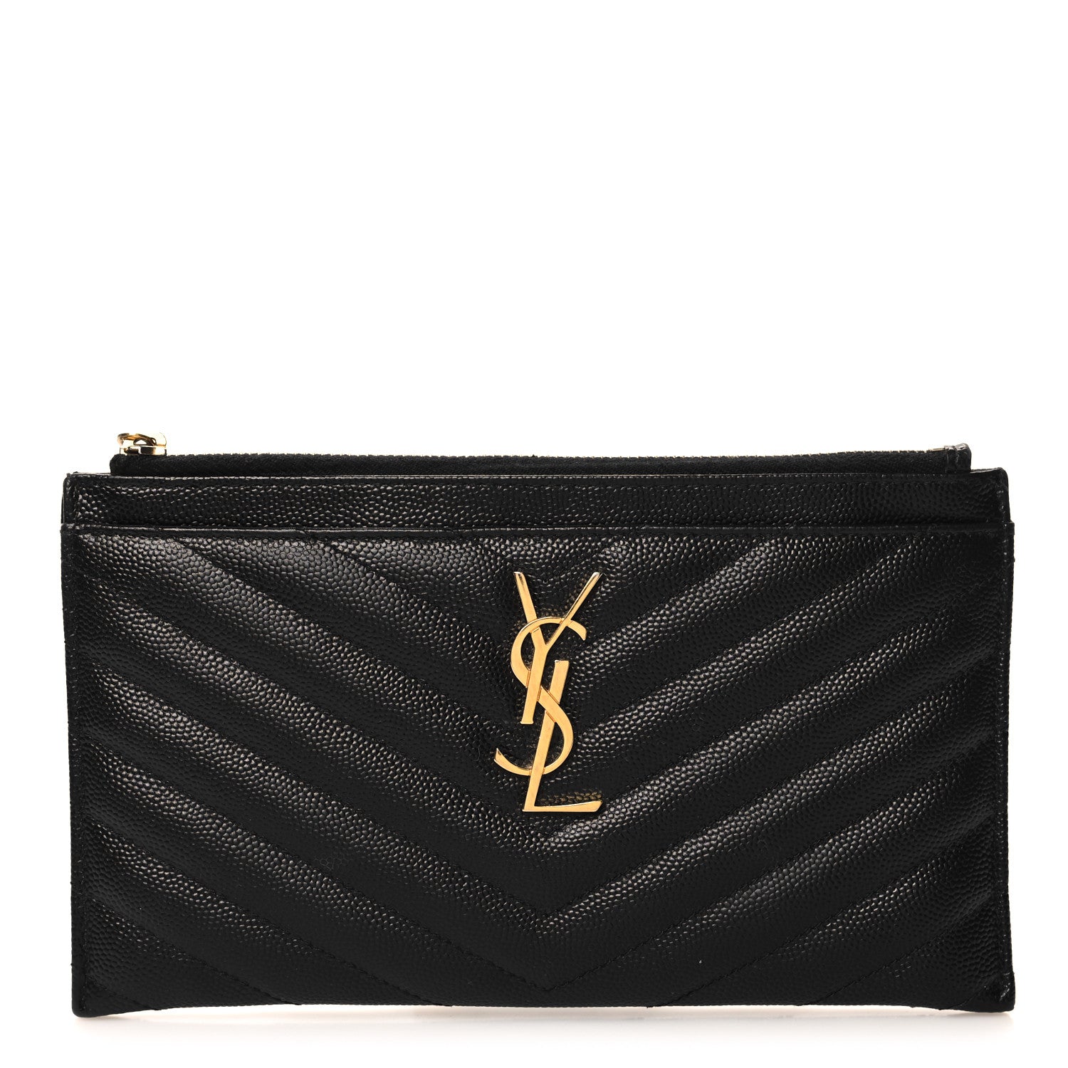 Saint Laurent Grain De Poudre Chevron Monogram Bill Pouch Black 1 of 11