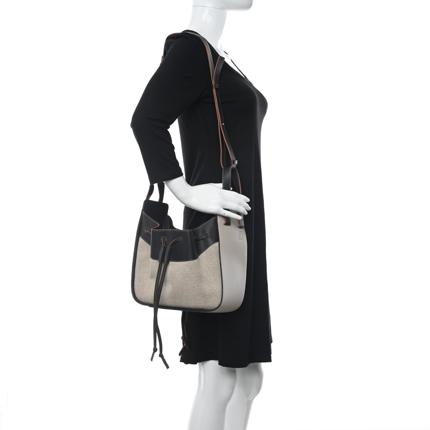 Calfskin Canvas Small Hammock Shoulder Bag Mink Black