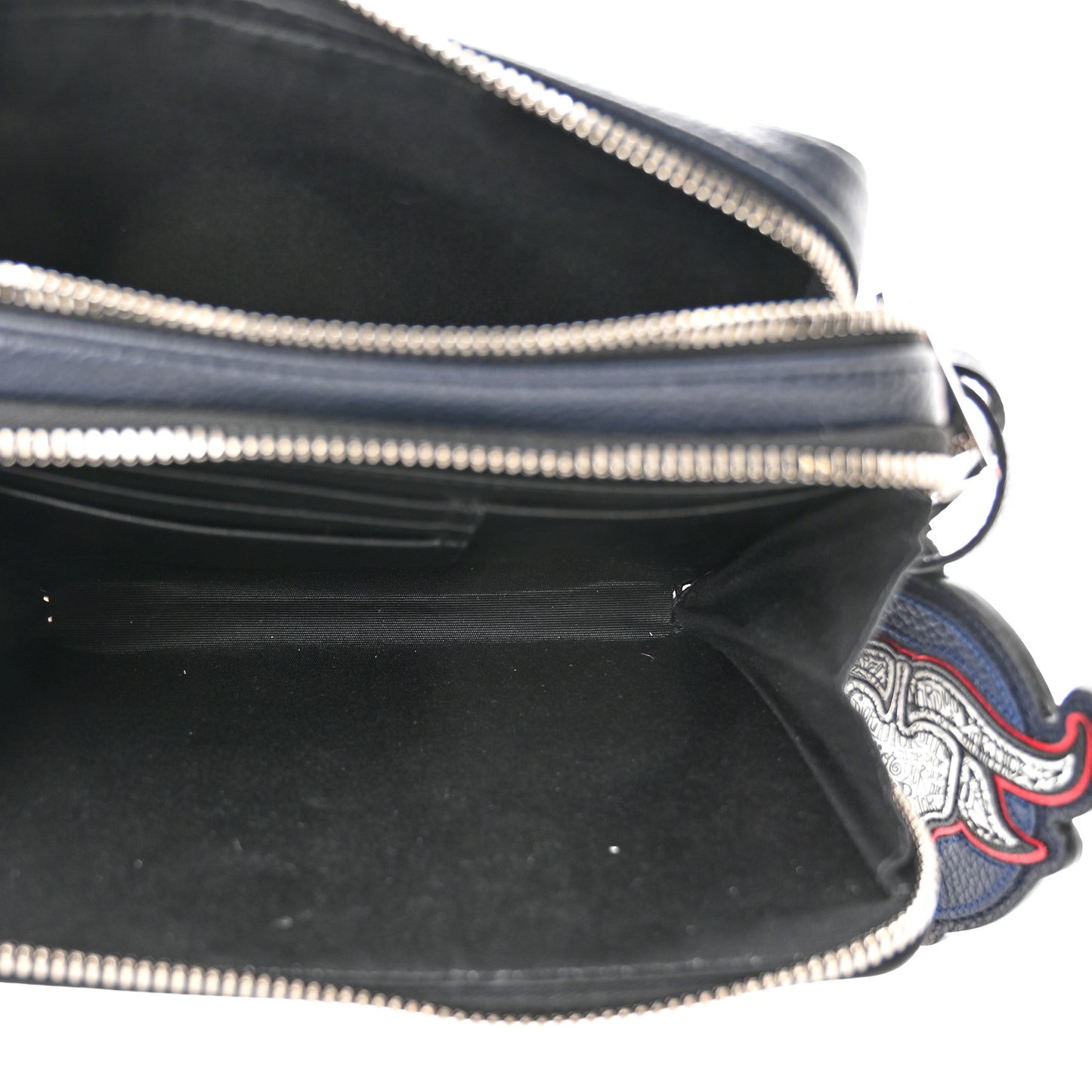 X SHAWN STUSSY Grained Calfskin Ox Head Crossbody Double Zip Crossbody Pouch Navy Blue