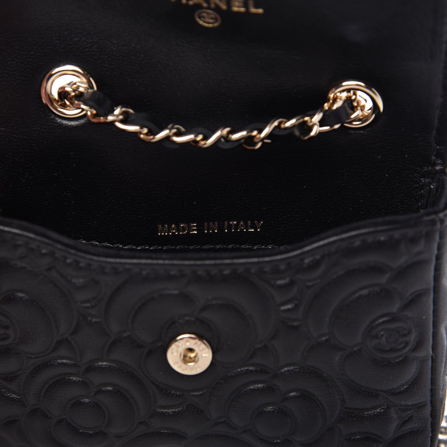 Chanel Lambskin Camellia Embossed Chain Belt Bag Black 7 of 11
