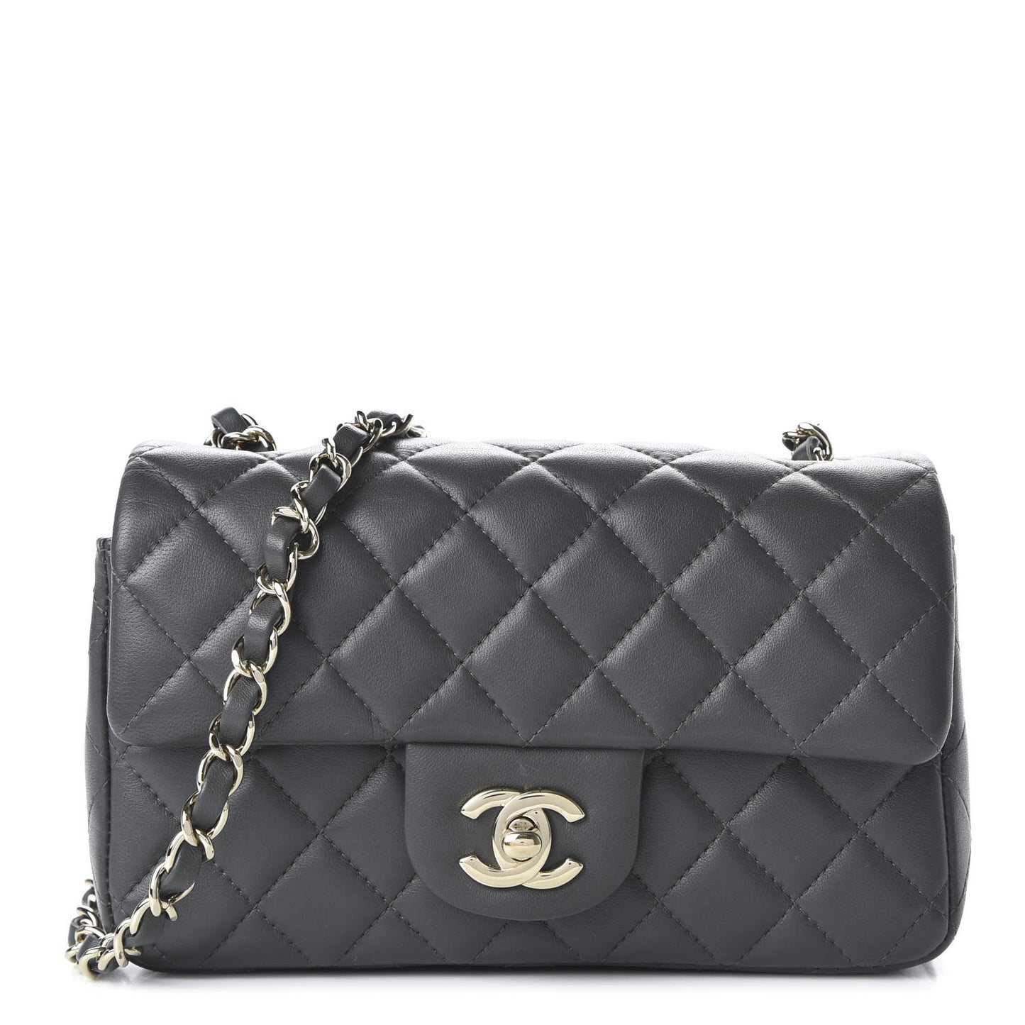 Lambskin Quilted Mini Rectangular Flap Grey